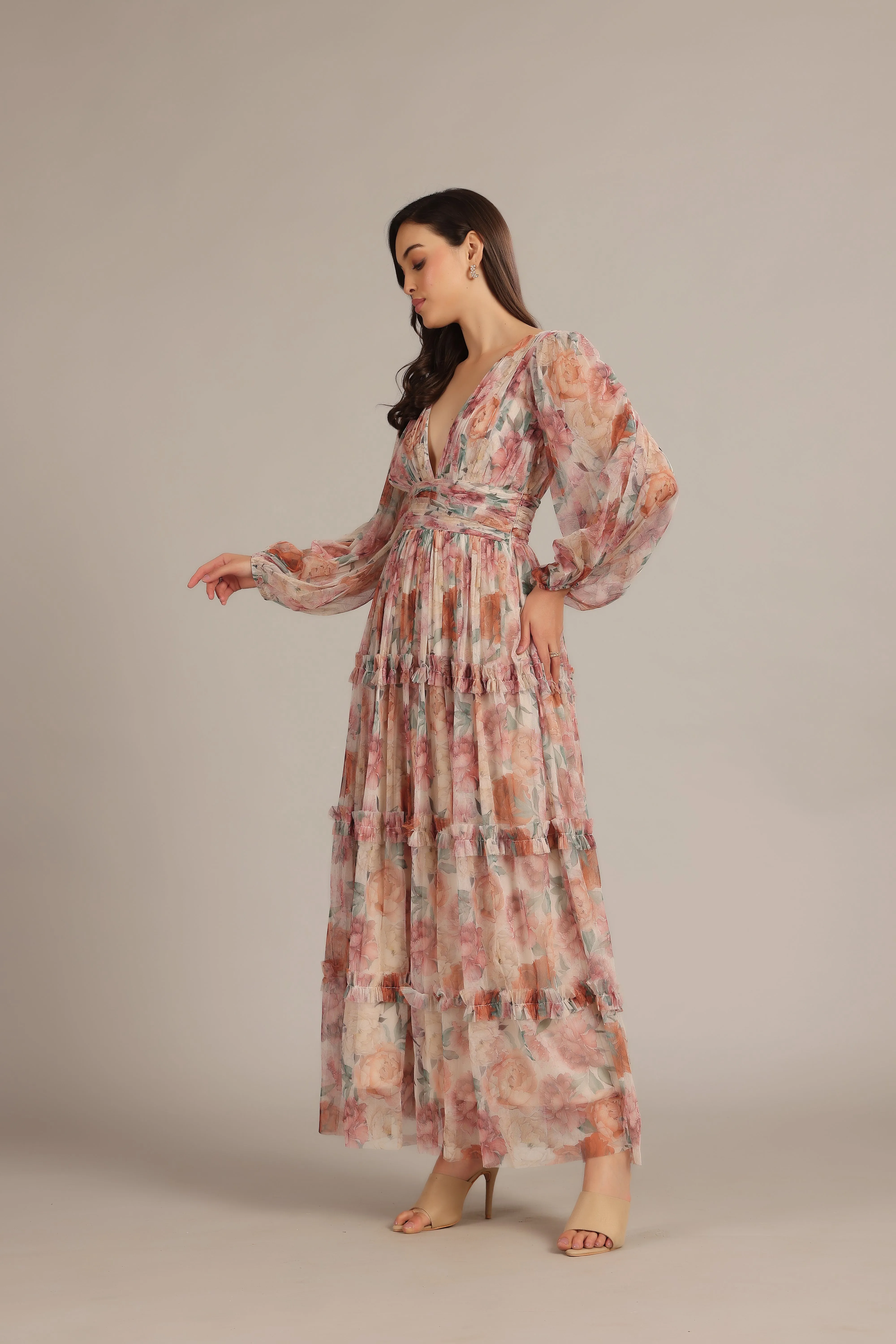 Lydia Maxi Dress in Light Brown Floral sold by Lace & Beads product image thumbnail 4