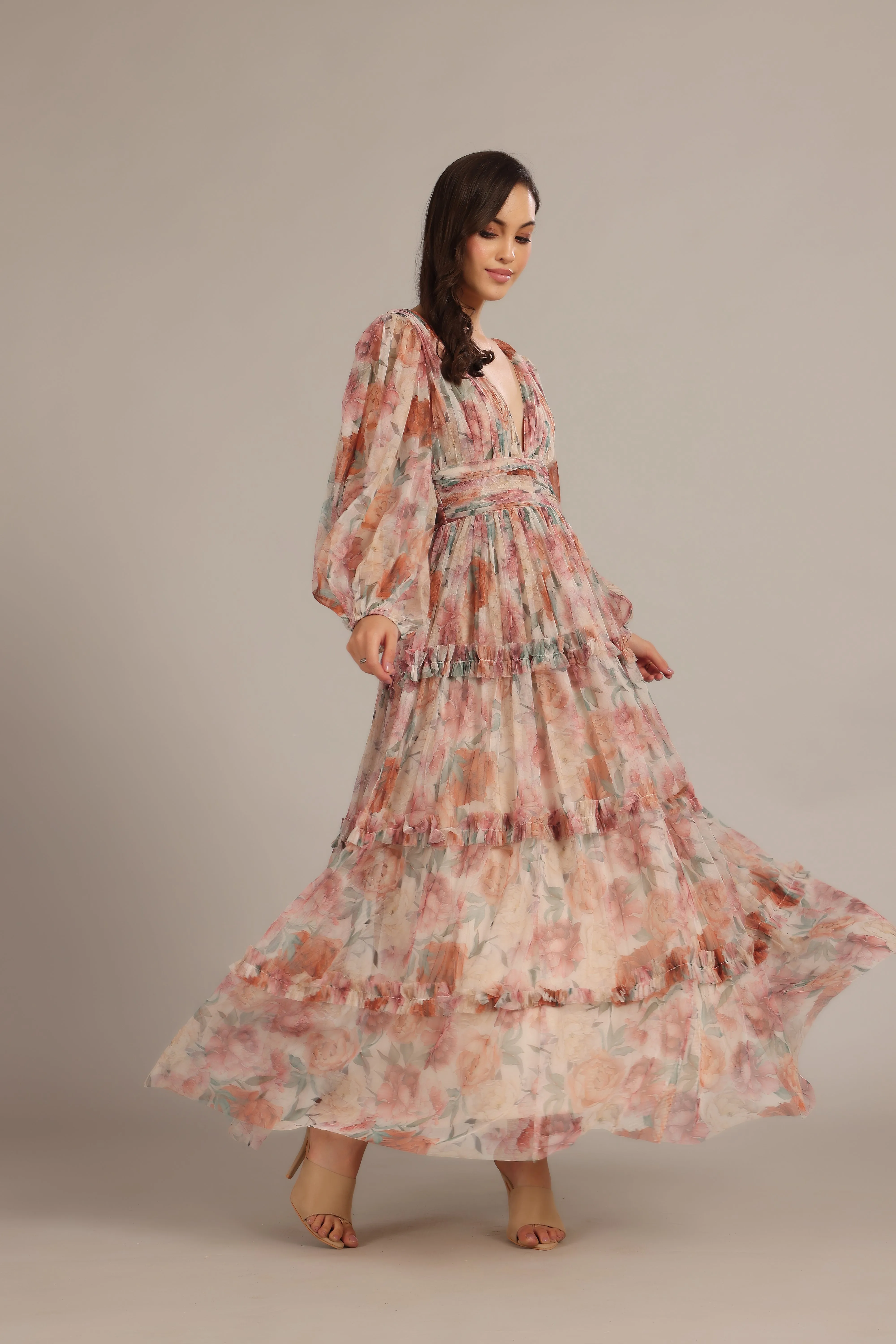 Lydia Maxi Dress in Light Brown Floral sold by Lace & Beads product image thumbnail 2