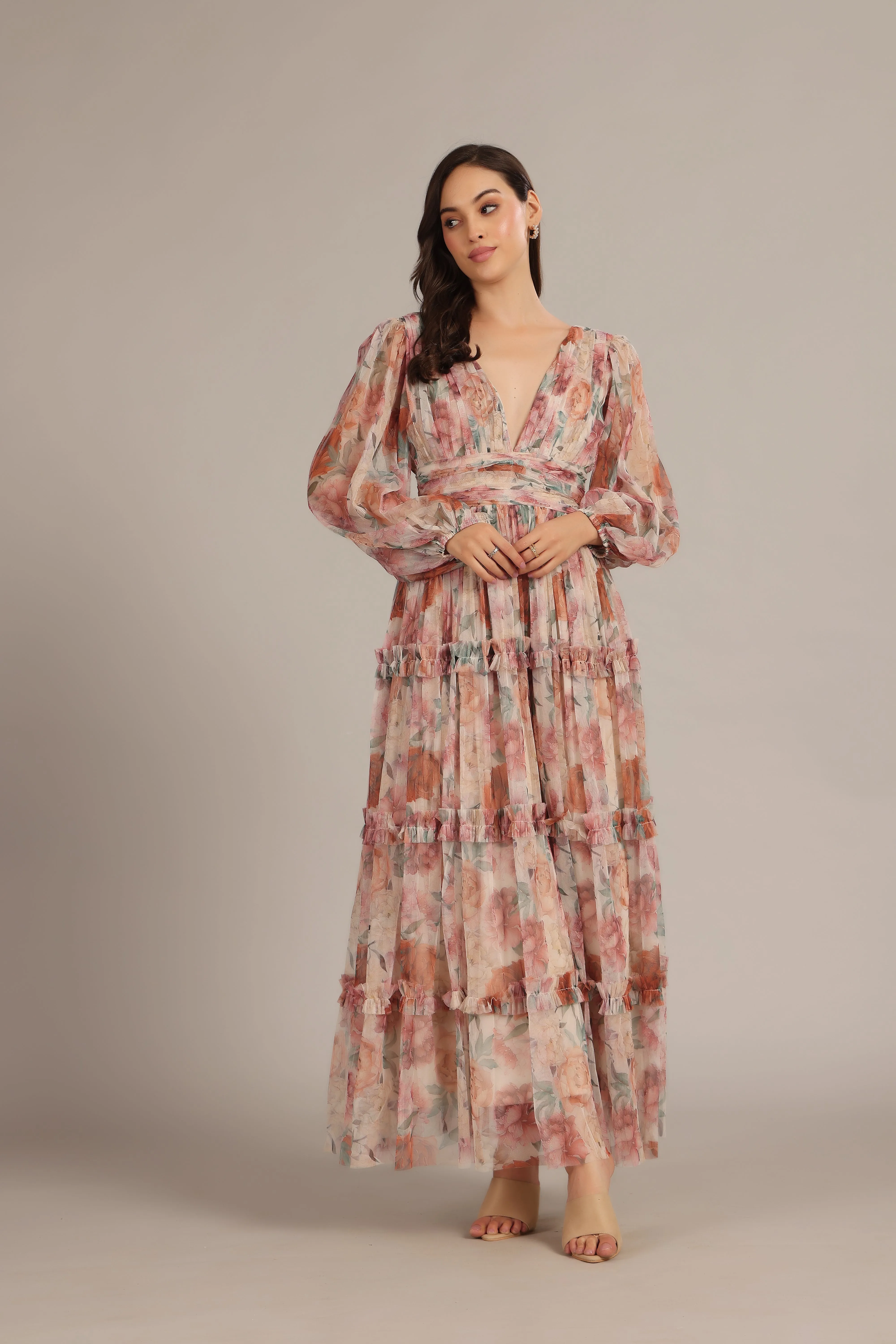 Lydia Maxi Dress in Light Brown Floral sold by Lace & Beads product image thumbnail 3