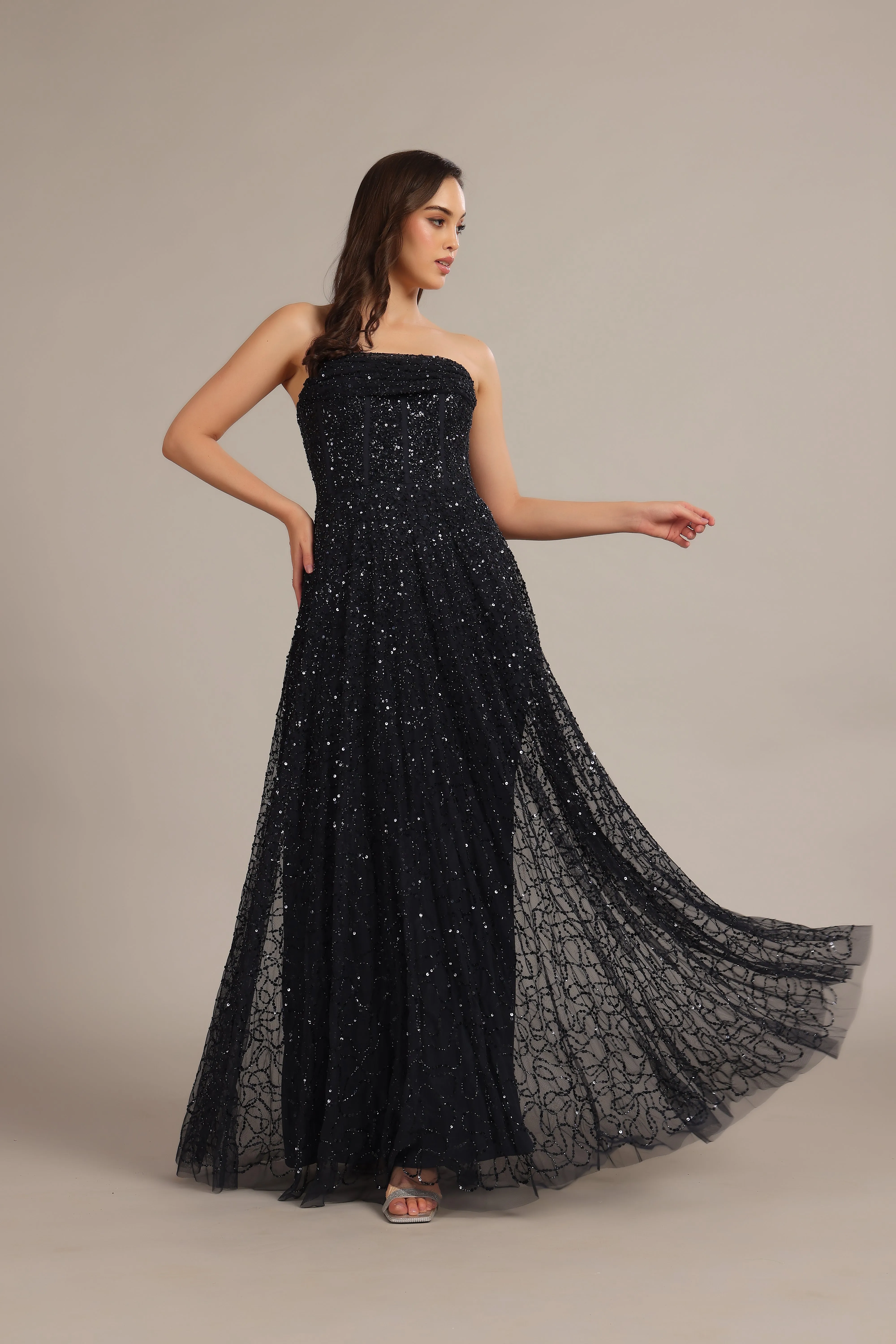Leona Embellished Maxi Dress in Navy Blue sold by Lace & Beads product image thumbnail 2