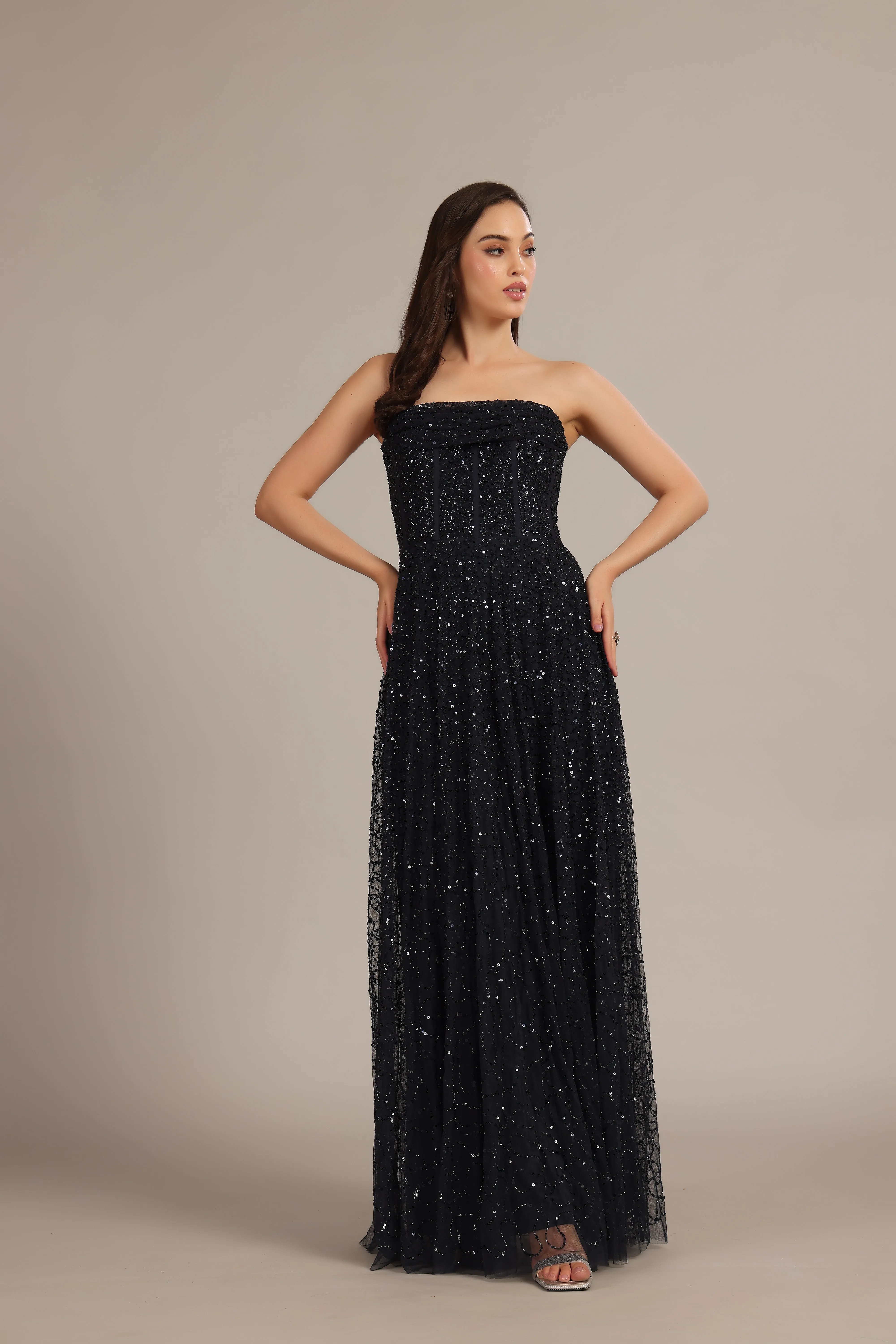 Leona Embellished Maxi Dress in Navy Blue sold by Lace & Beads product image thumbnail 5