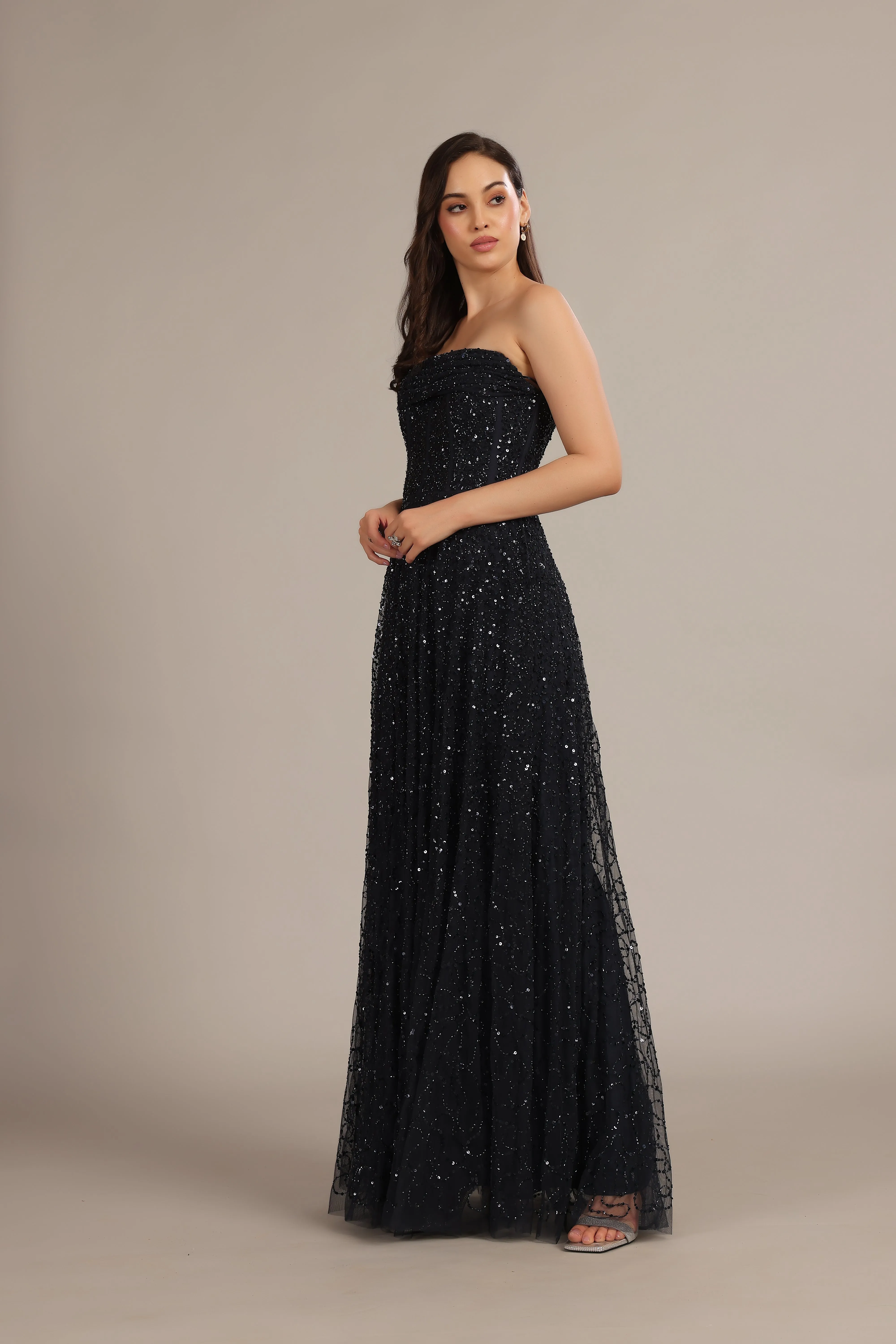 Leona Embellished Maxi Dress in Navy Blue sold by Lace & Beads product image thumbnail 4