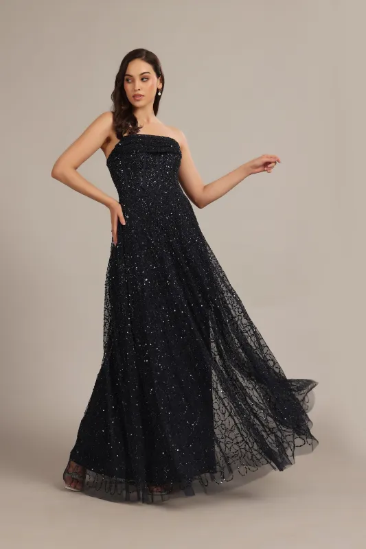 Leona Embellished Maxi Dress in Navy Blue sold by Lace & Beads