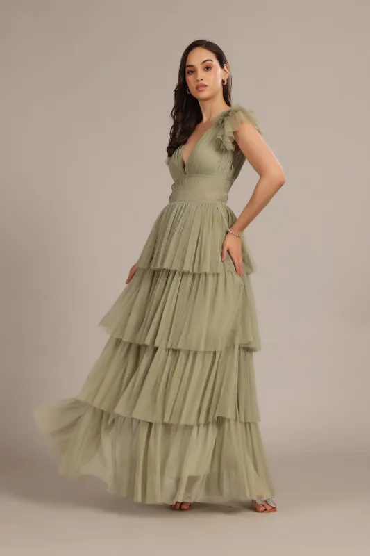 Naomi Maxi Dress in Dusty Sage sold by Lace & Beads