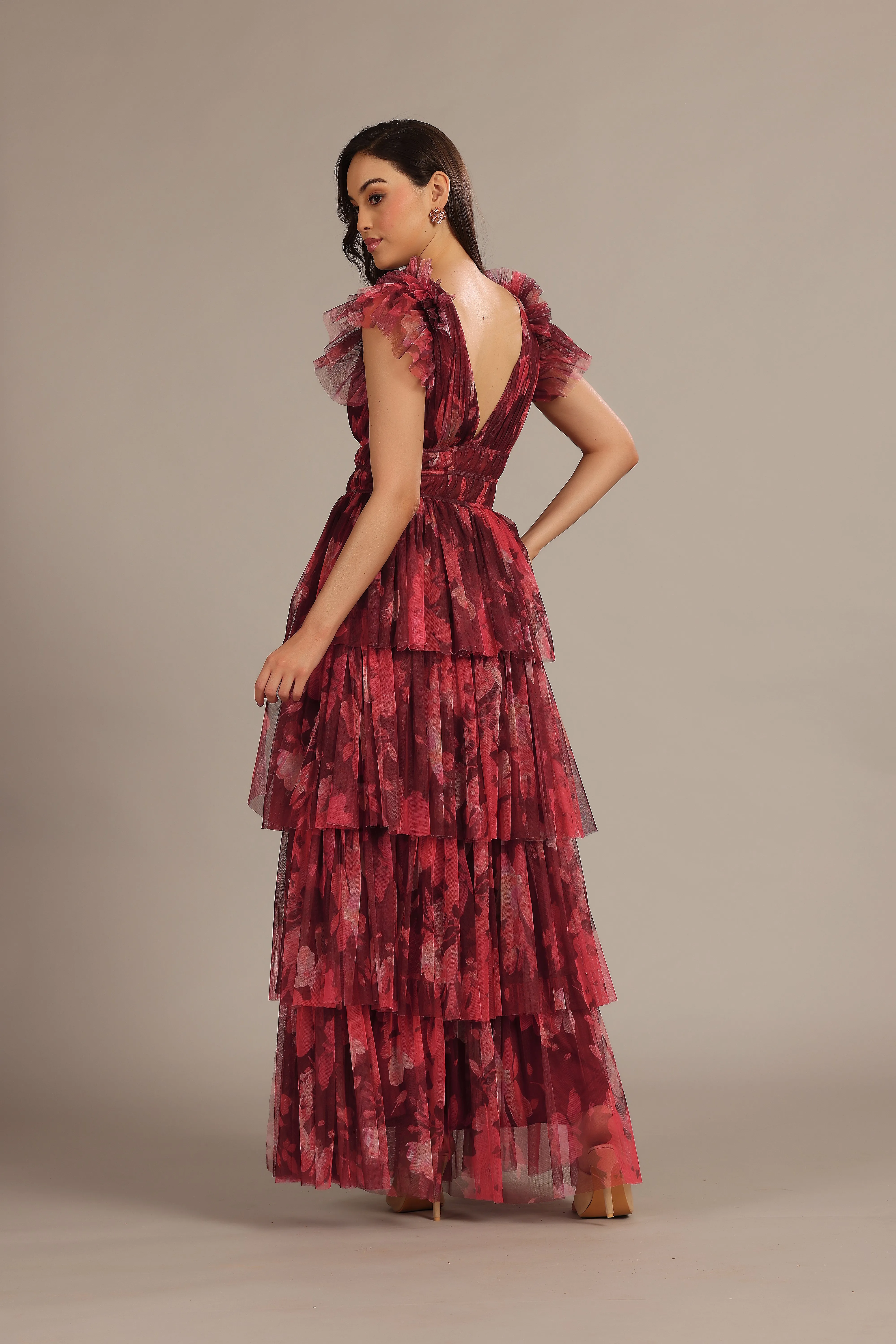 Naomi Maxi Dress in Deep Red Floral sold by Lace & Beads product image thumbnail 3