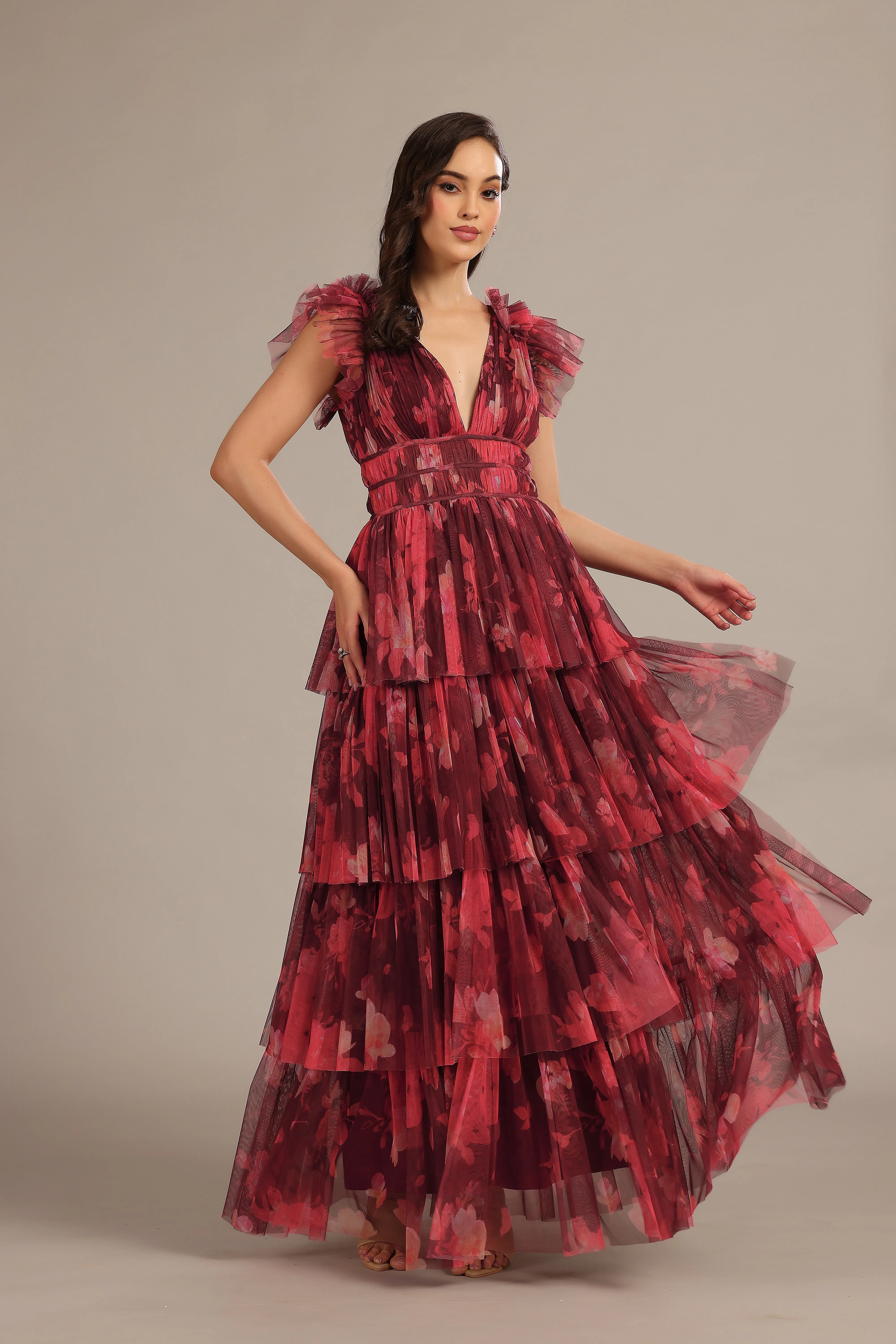 Naomi Maxi Dress in Deep Red Floral sold by Lace & Beads product image thumbnail 4