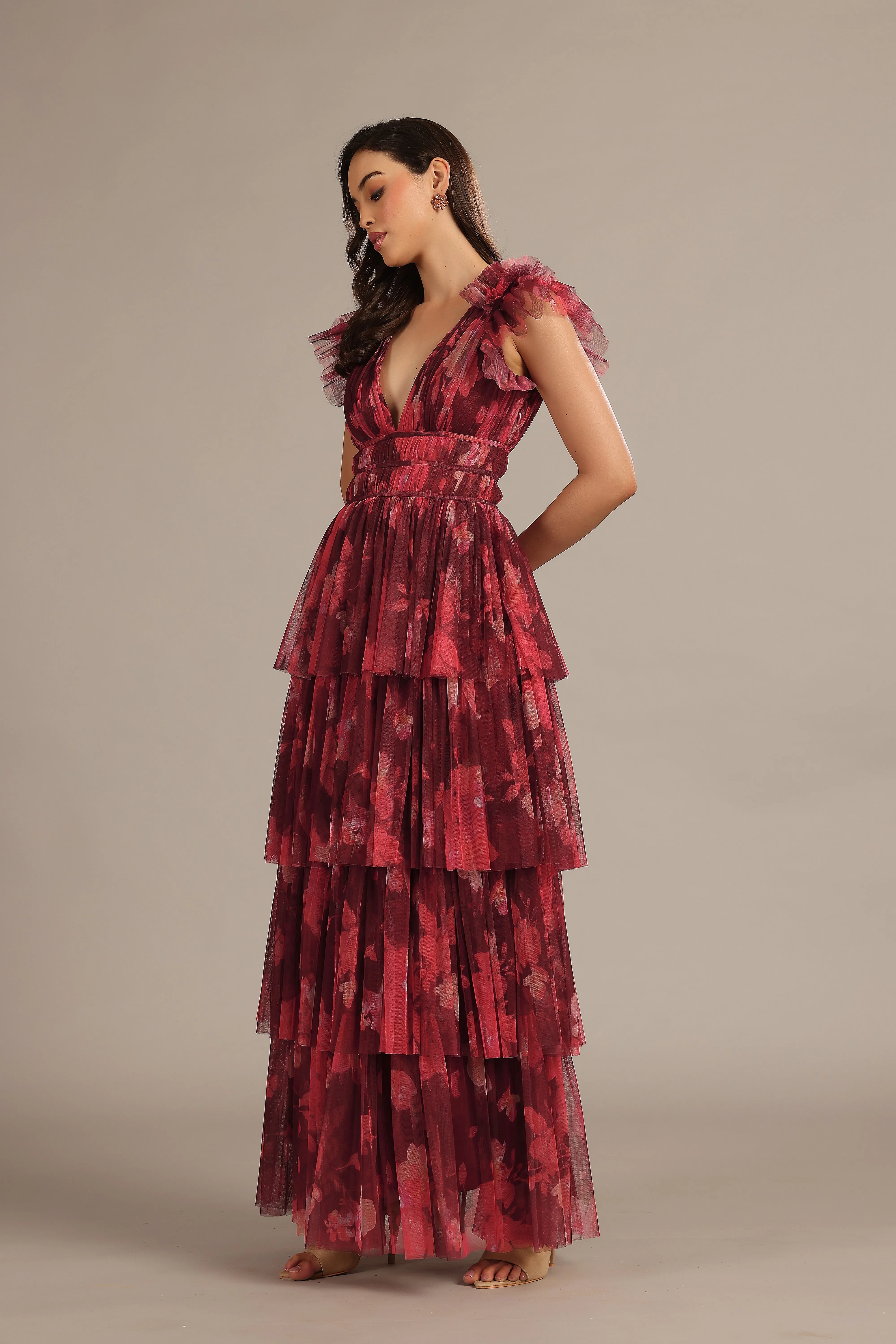 Naomi Maxi Dress in Deep Red Floral sold by Lace & Beads product image thumbnail 5