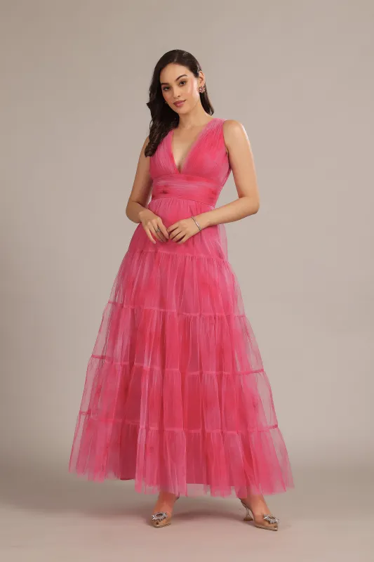 Candace Maxi Dress in Bright Pink Print sold by Lace & Beads