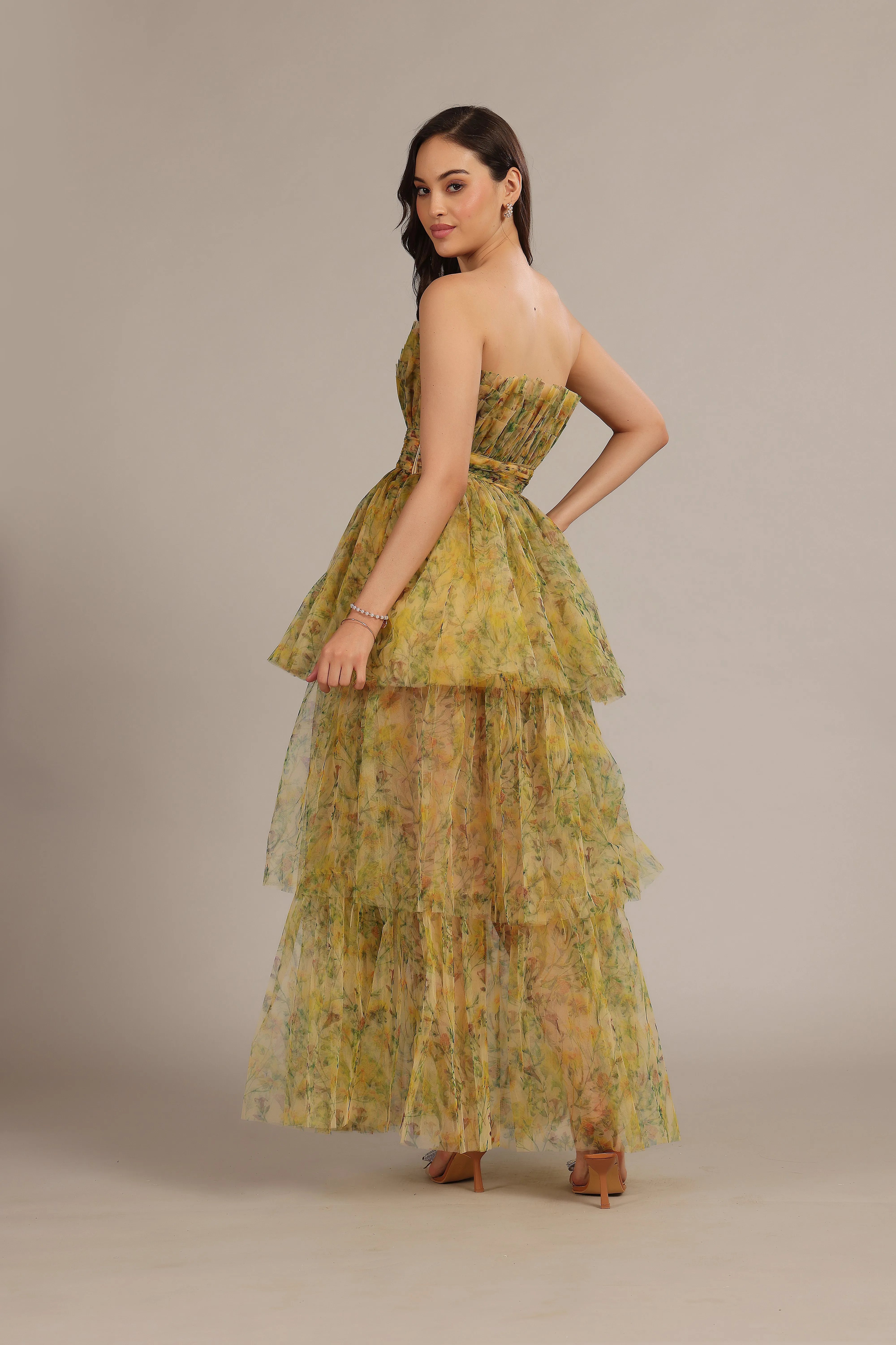 Natalia Tulle Maxi Dress in Yellow Floral sold by Lace & Beads product image thumbnail 3
