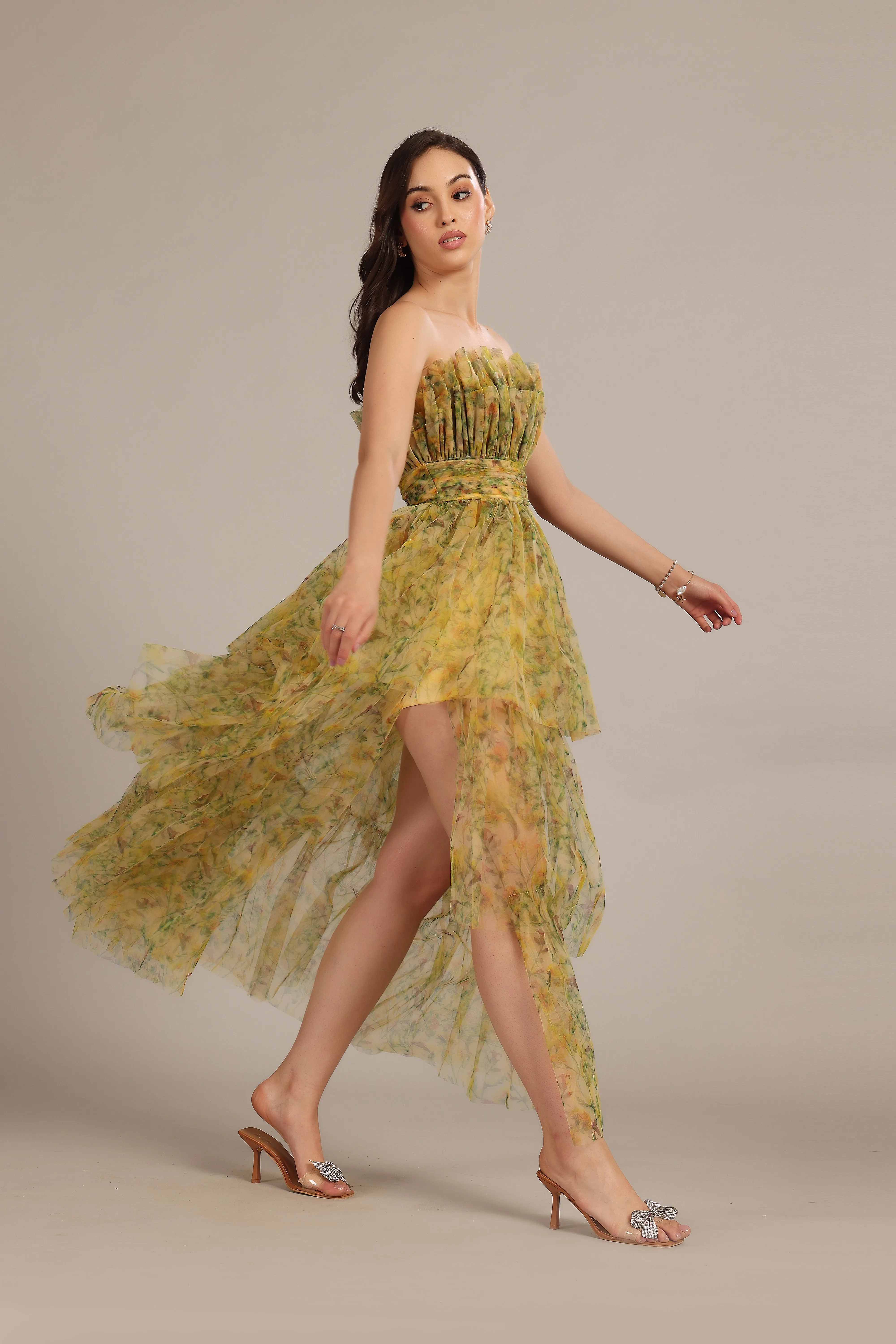 Natalia Tulle Maxi Dress in Yellow Floral sold by Lace & Beads product image thumbnail 4