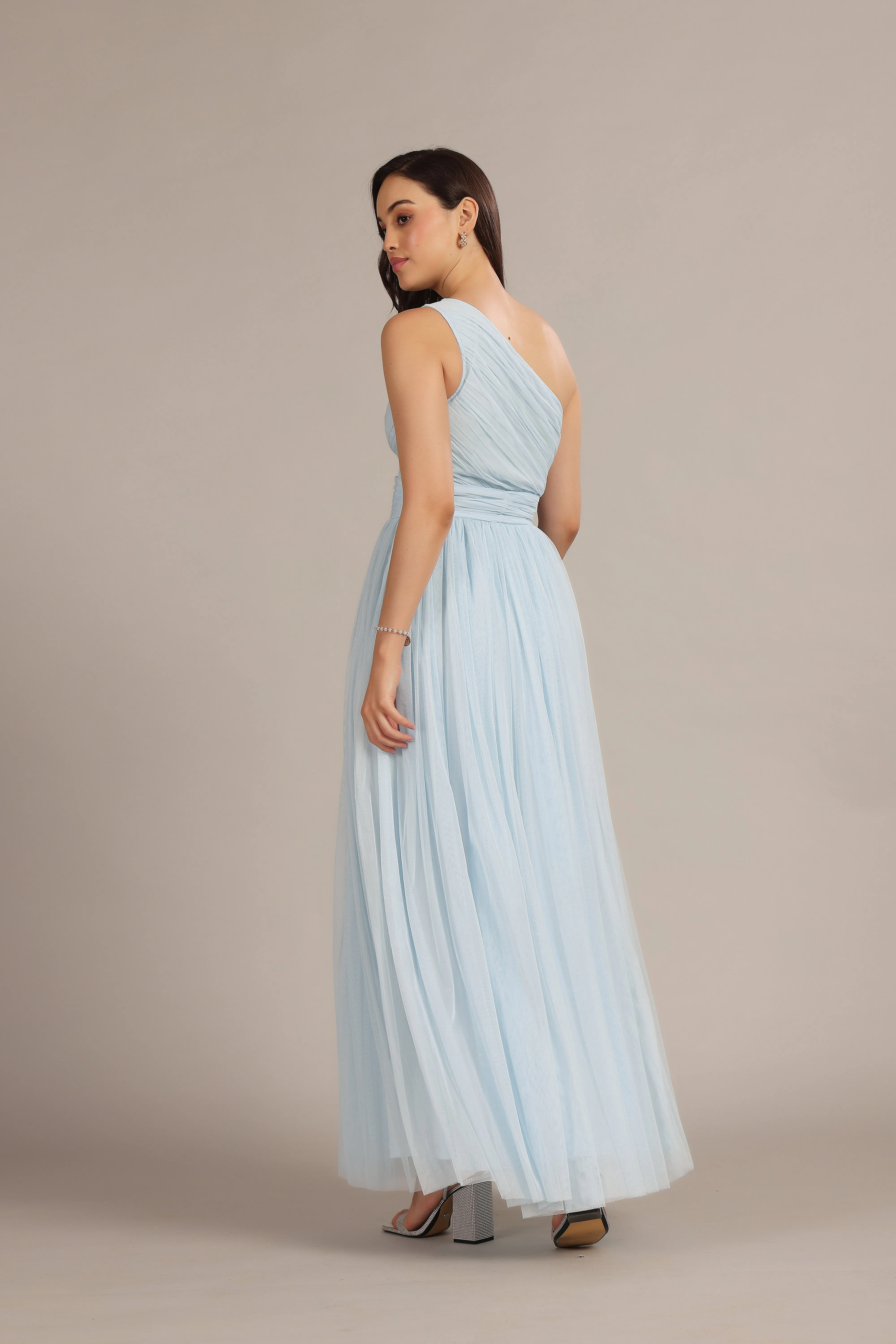 One Shoulder Tulle Maxi Dress in Powder Blue sold by Lace & Beads product image thumbnail 5