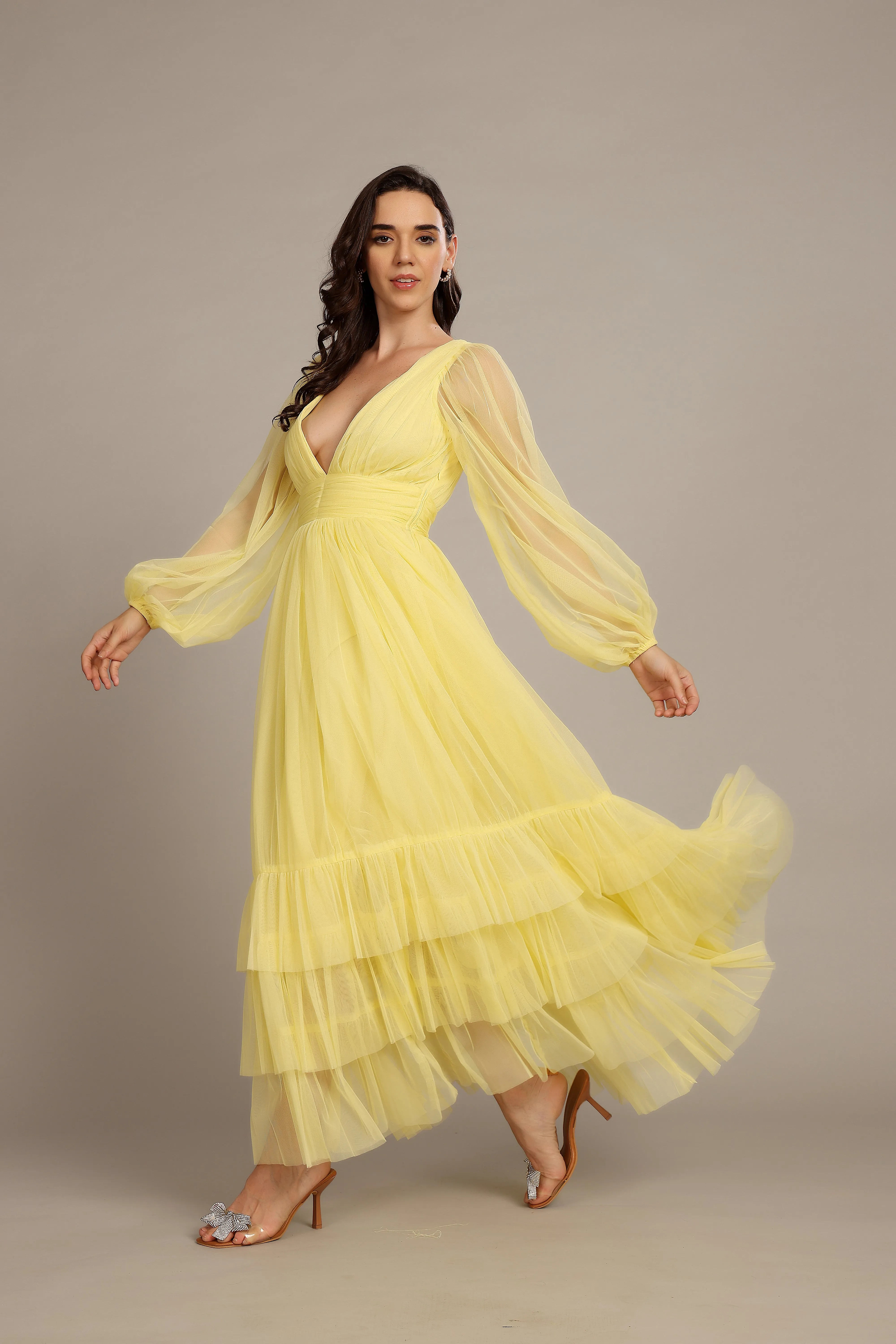 Madison Long Sleeve Maxi Dress in Buttercup sold by Lace & Beads product image thumbnail 4