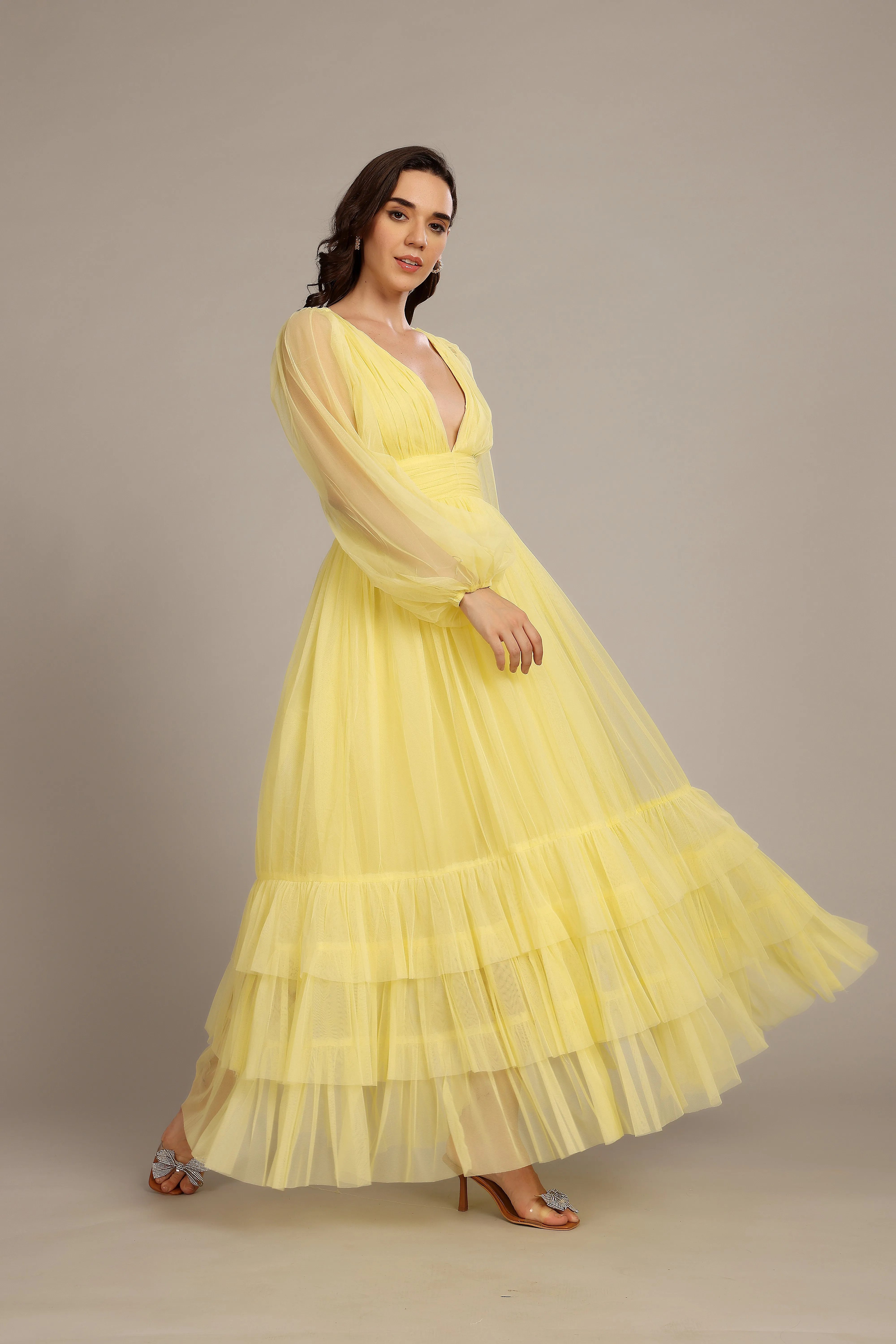 Madison Long Sleeve Maxi Dress in Buttercup sold by Lace & Beads product image thumbnail 2