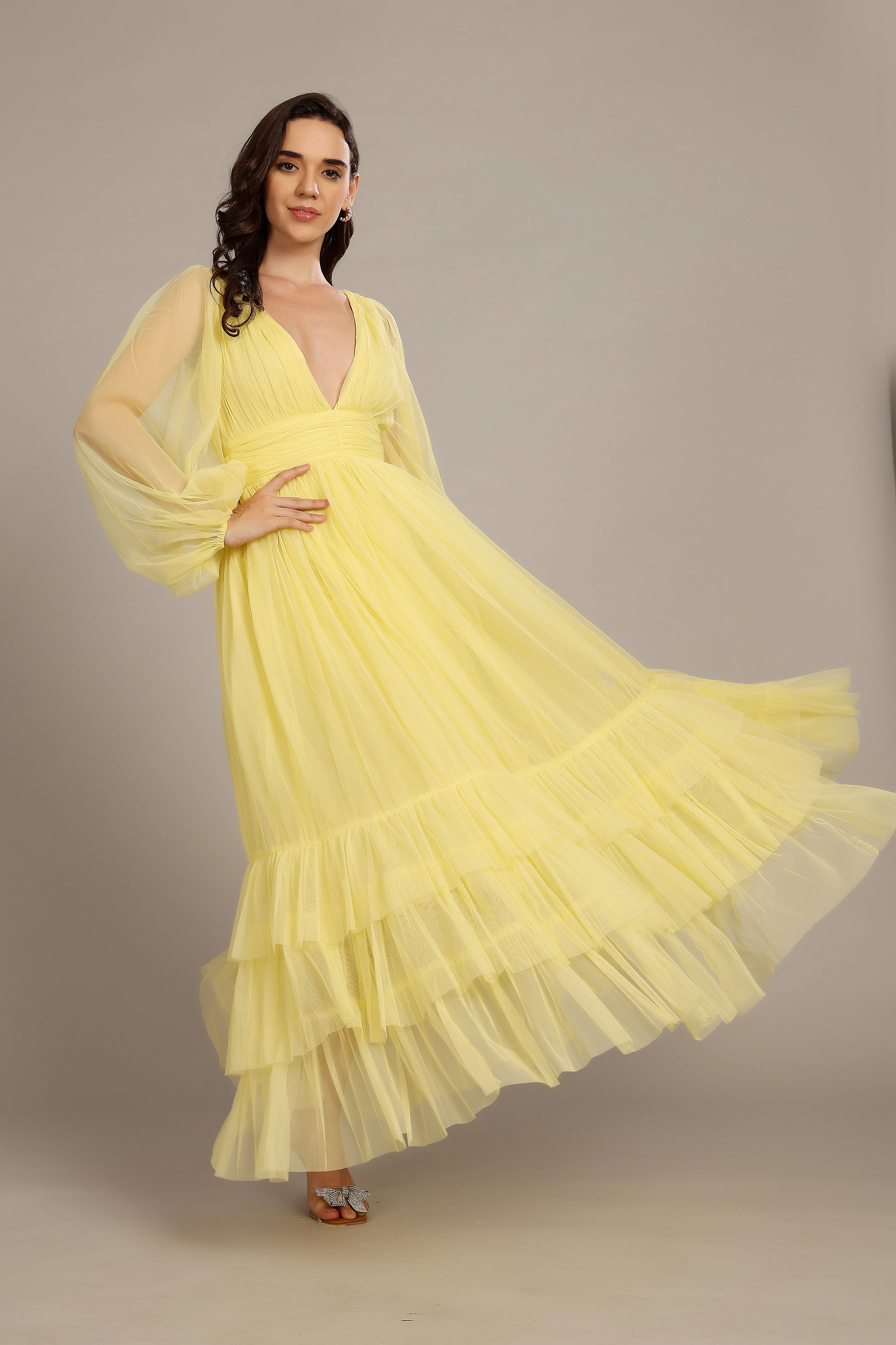 Madison Long Sleeve Maxi Dress in Buttercup sold by Lace & Beads product image thumbnail 3