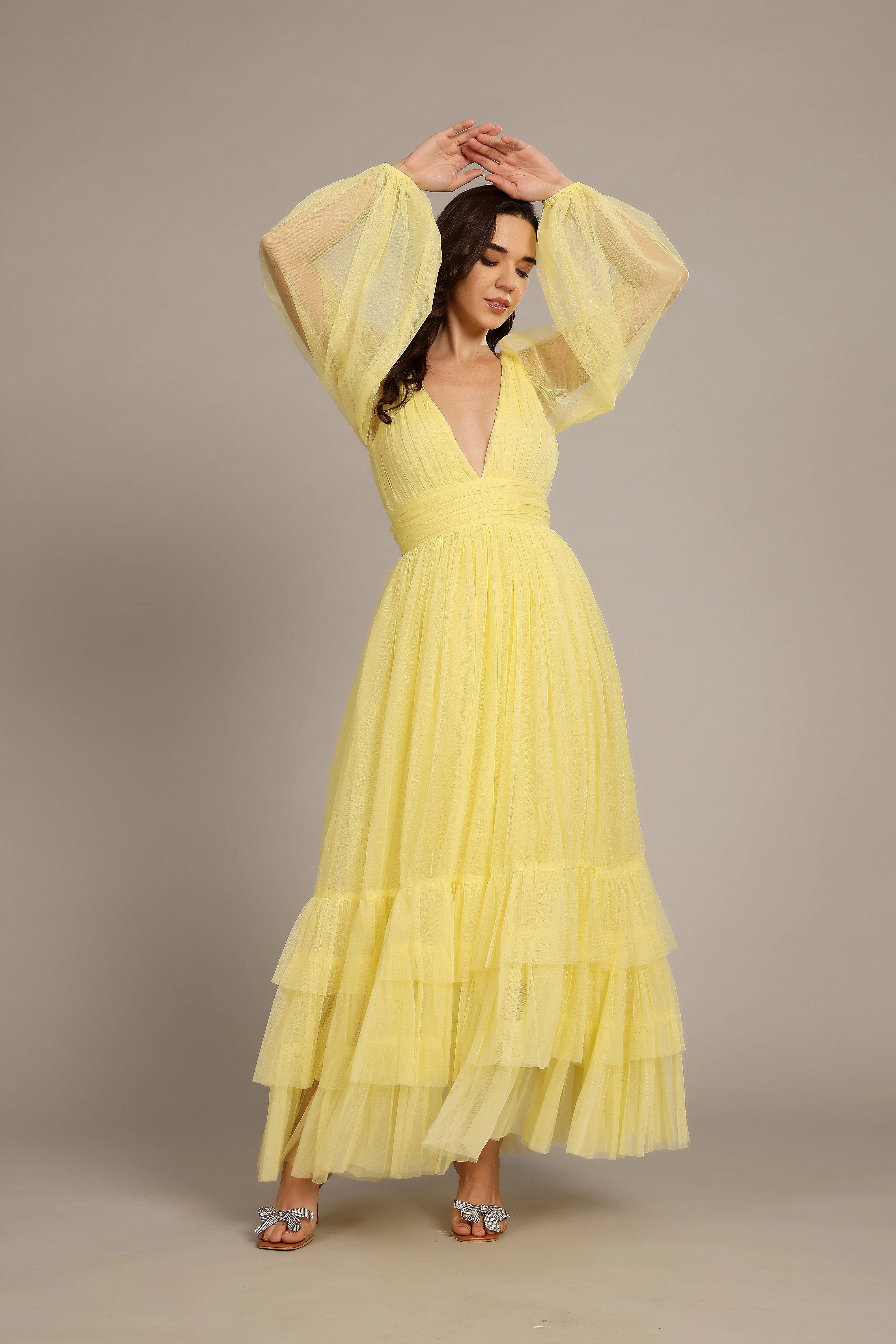 Madison Long Sleeve Maxi Dress in Buttercup sold by Lace & Beads