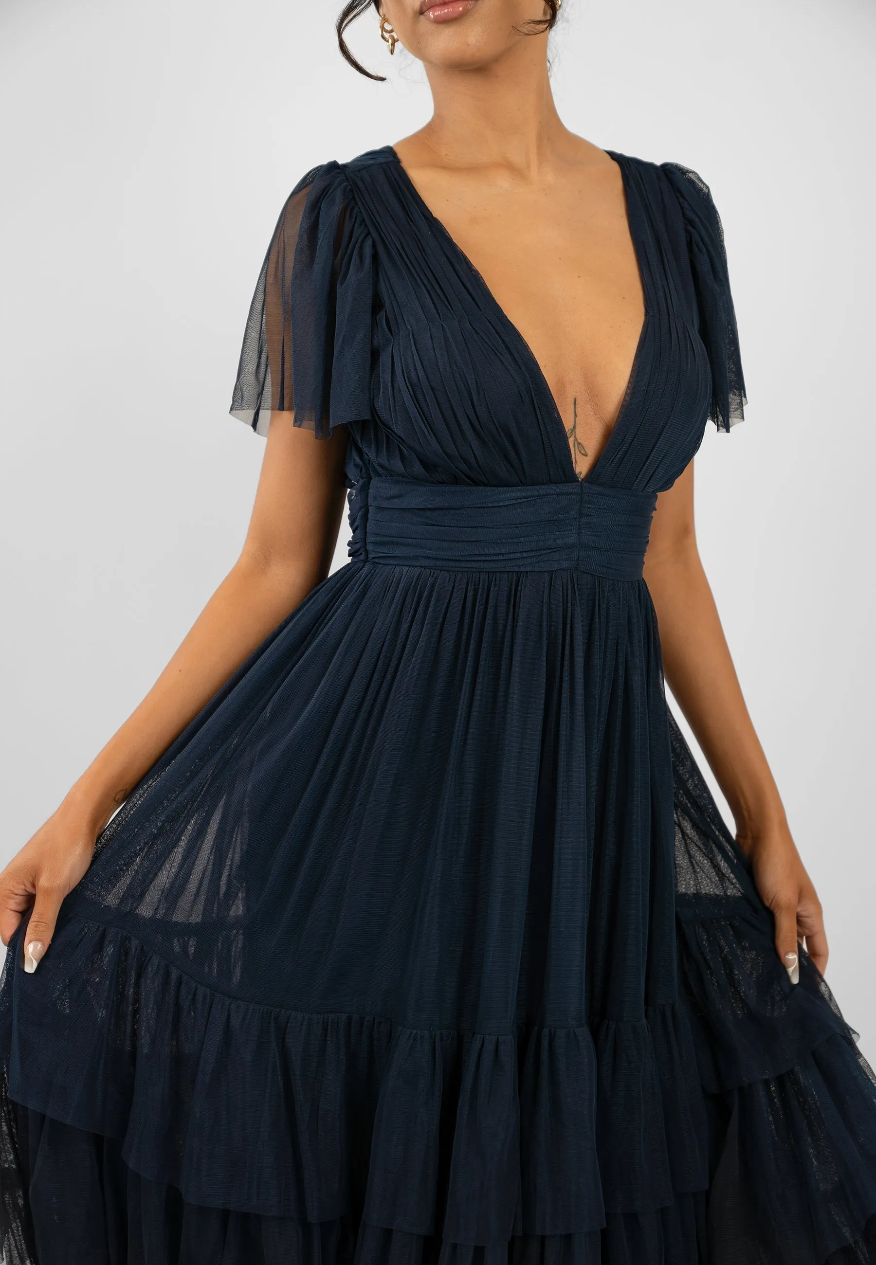 Madison Navy Blue Tulle Bridesmaid Midi Dress sold by Lace & Beads product image thumbnail 4