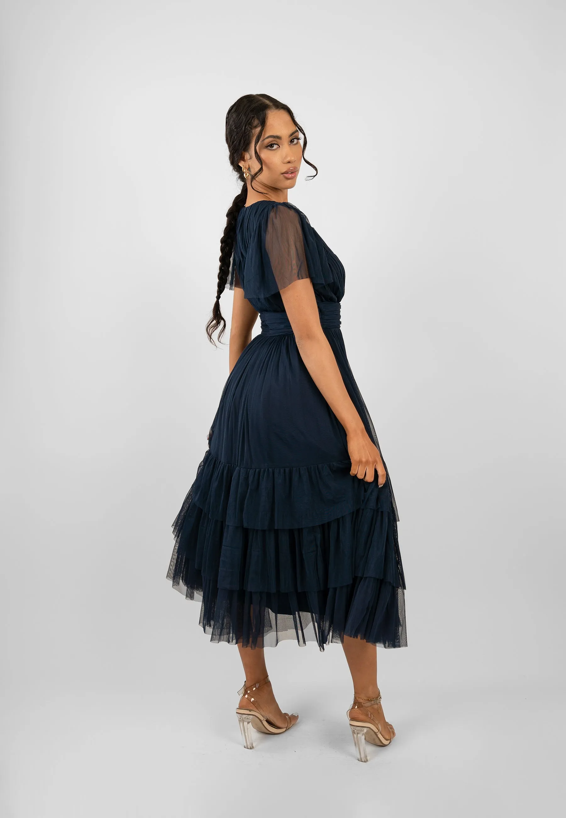 Madison Navy Blue Tulle Bridesmaid Midi Dress sold by Lace & Beads product image thumbnail 3