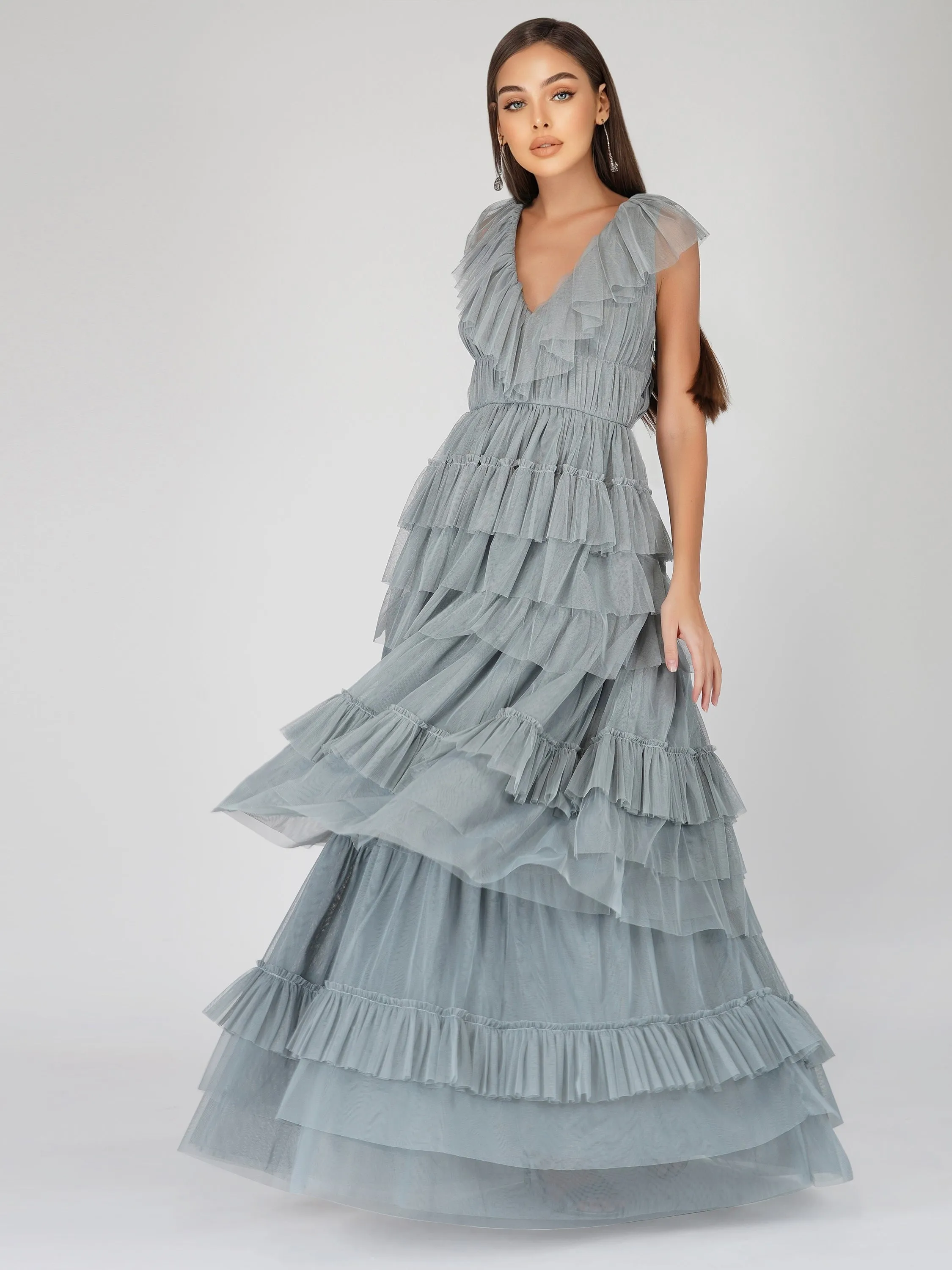 Alexandra Blue Tulle Maxi Dress sold by Lace & Beads product image thumbnail 2