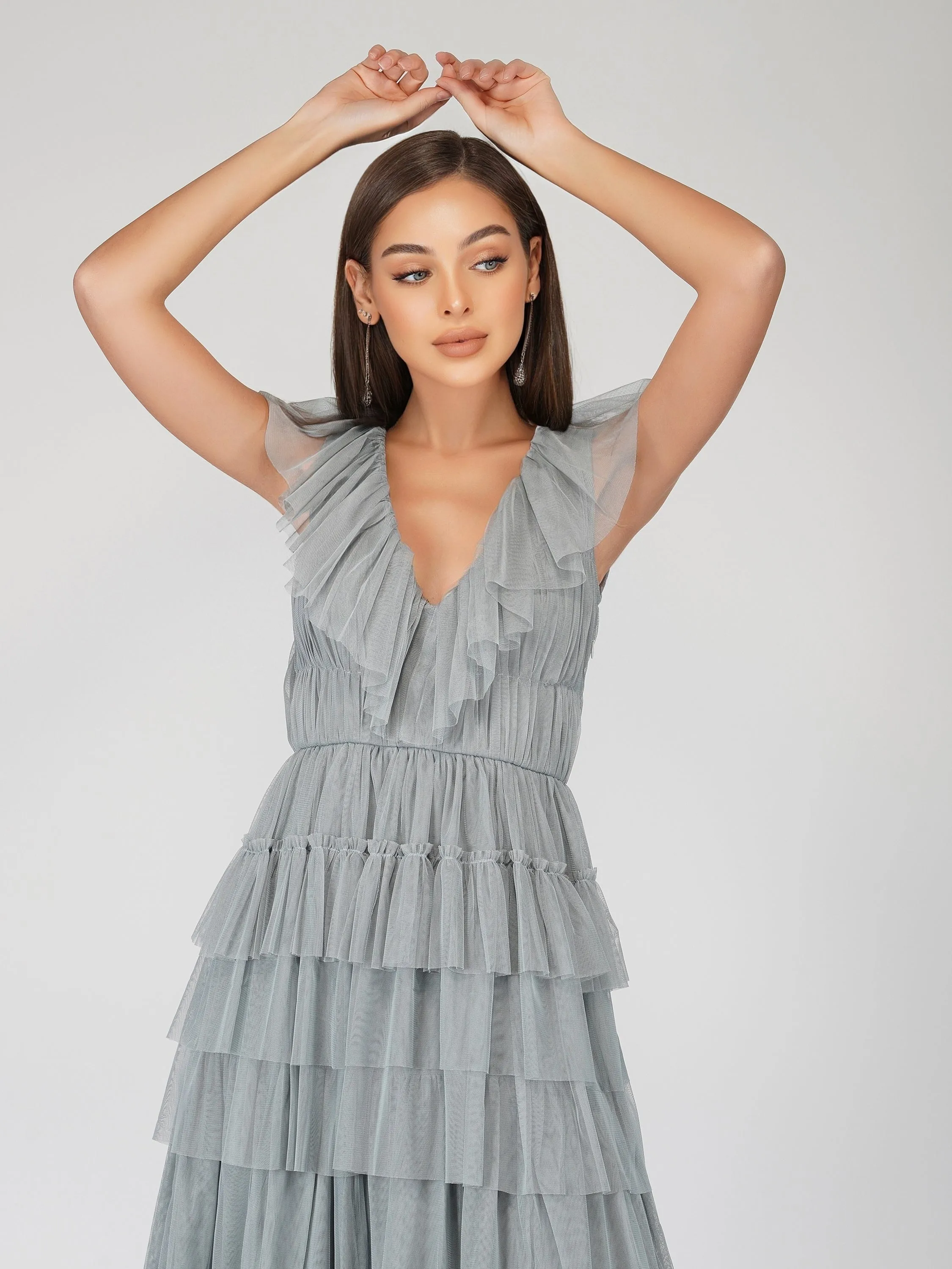 Alexandra Blue Tulle Maxi Dress sold by Lace & Beads product image thumbnail 3