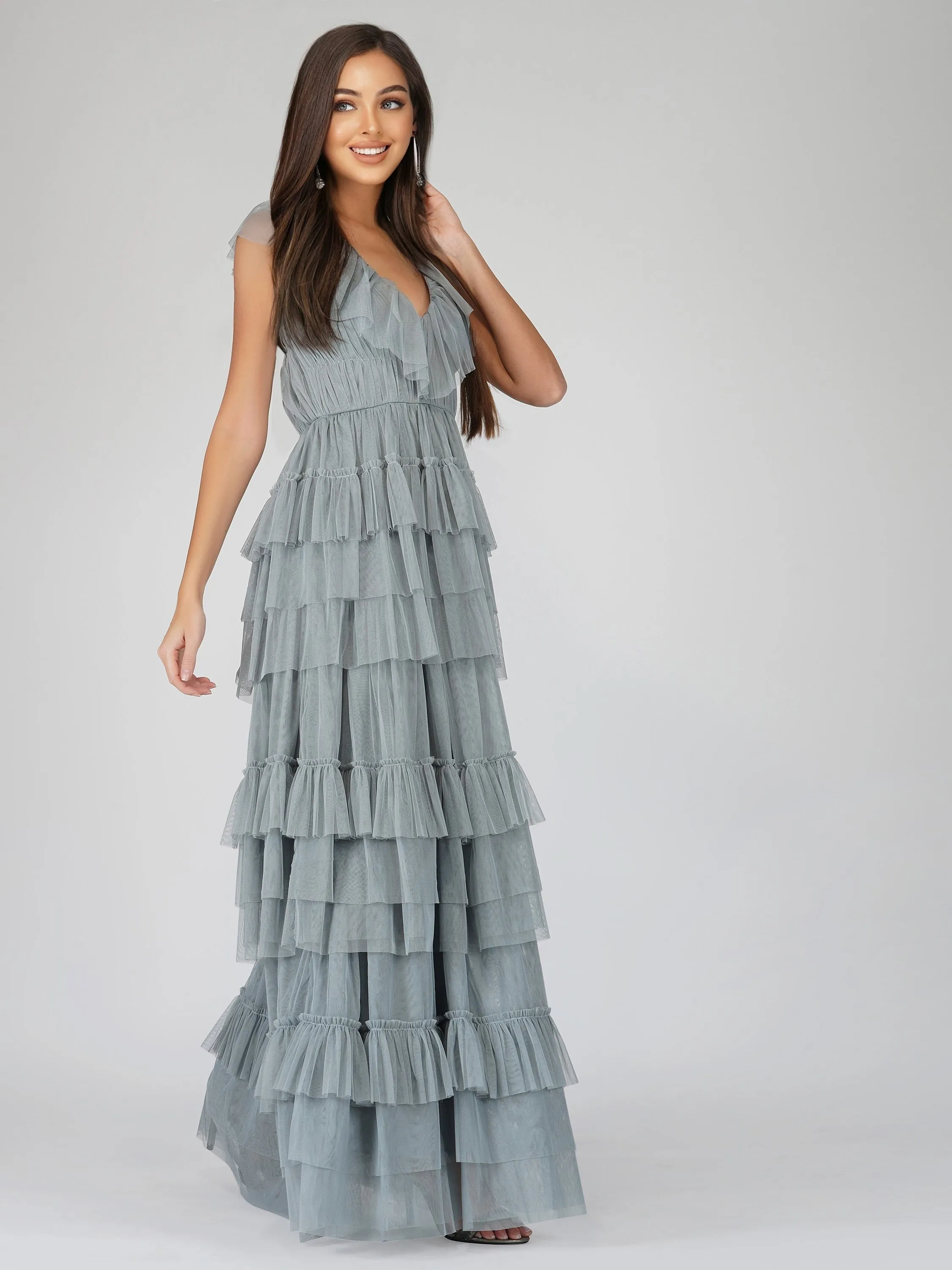 Alexandra Blue Tulle Maxi Dress sold by Lace & Beads product image thumbnail 4