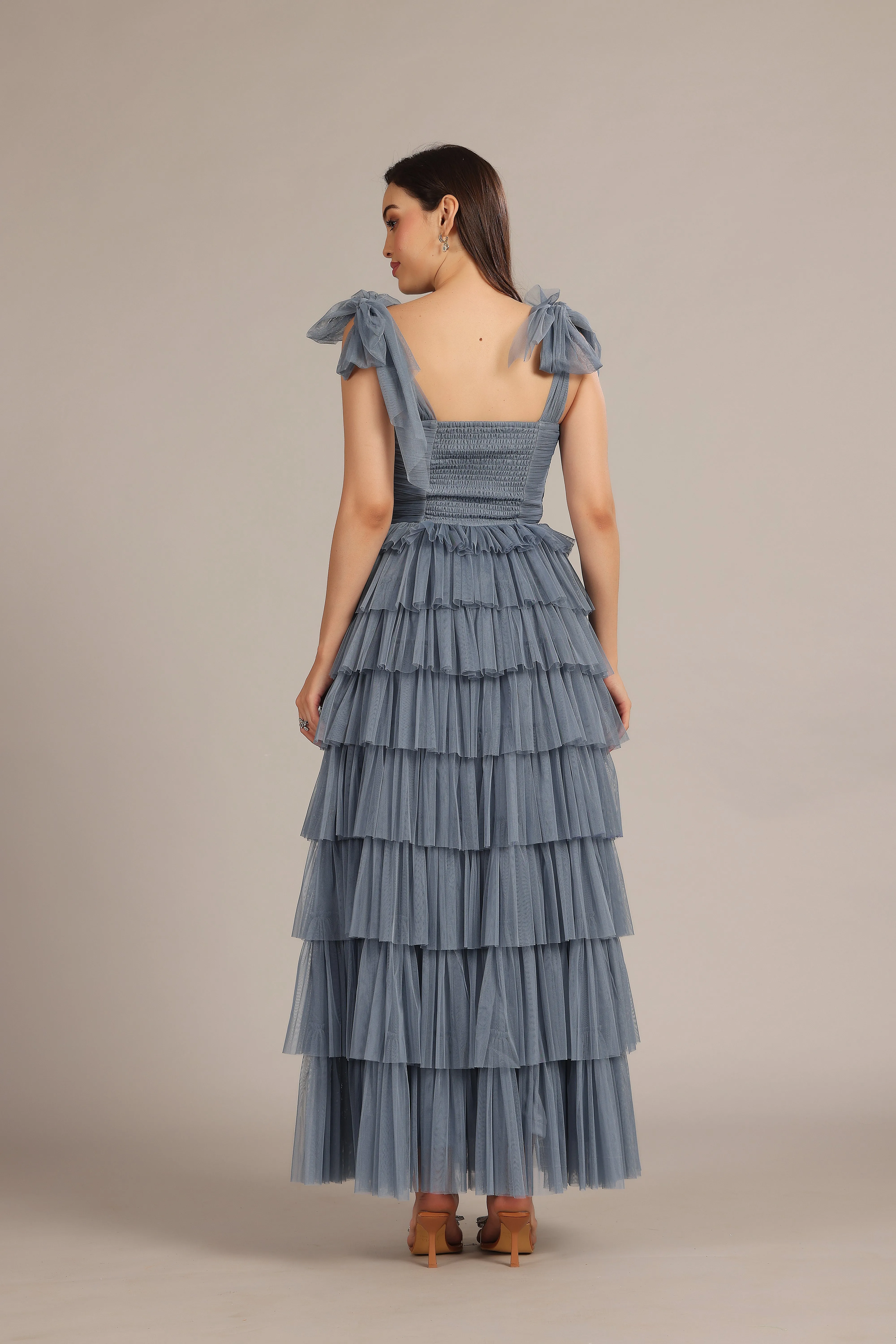 Ophelia Dusty Blue Maxi Dress with Tie Detail sold by Lace & Beads product image thumbnail 5