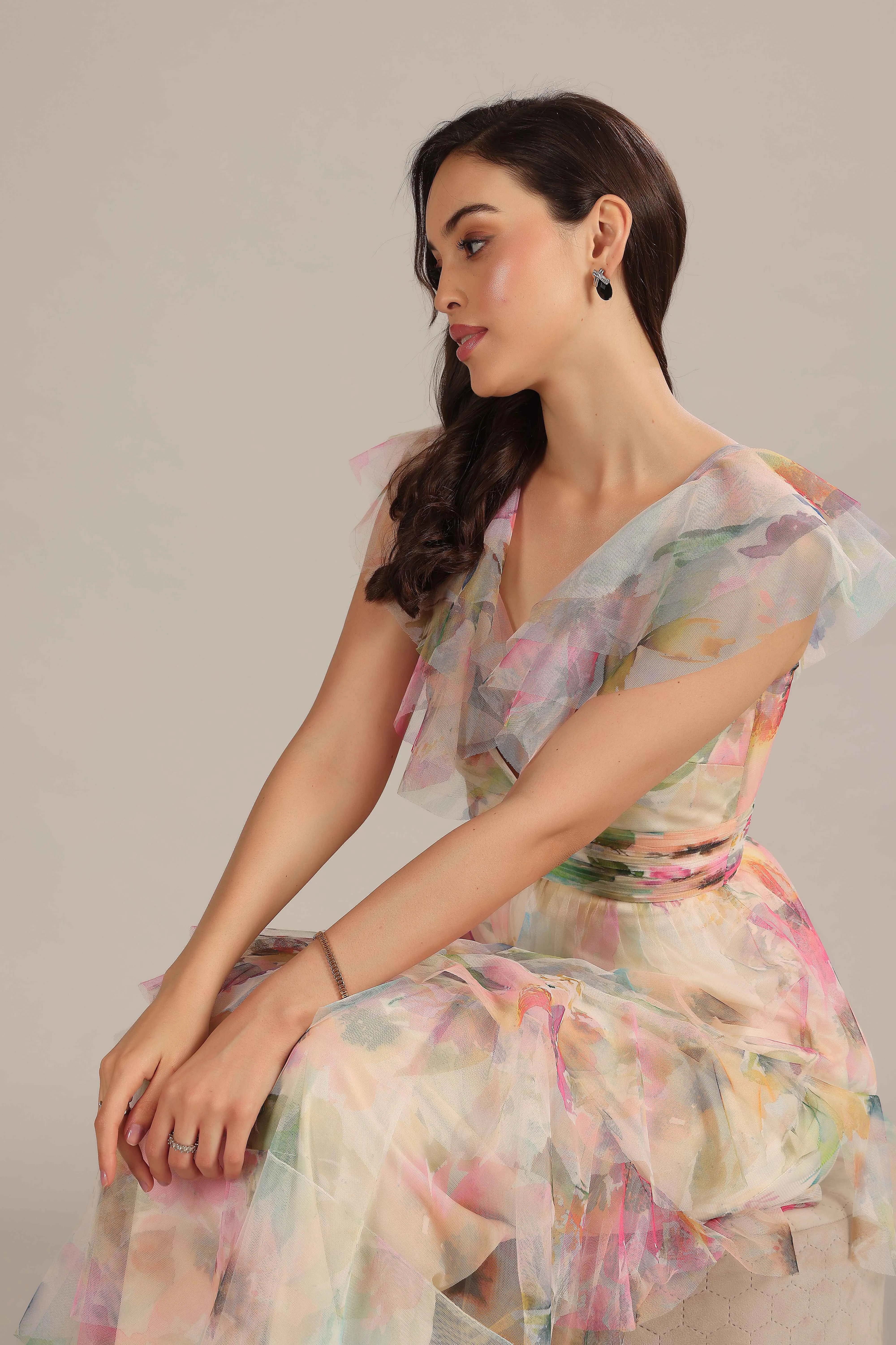 Olympia Maxi Dress in Cream Pink Floral sold by Lace & Beads product image thumbnail 2