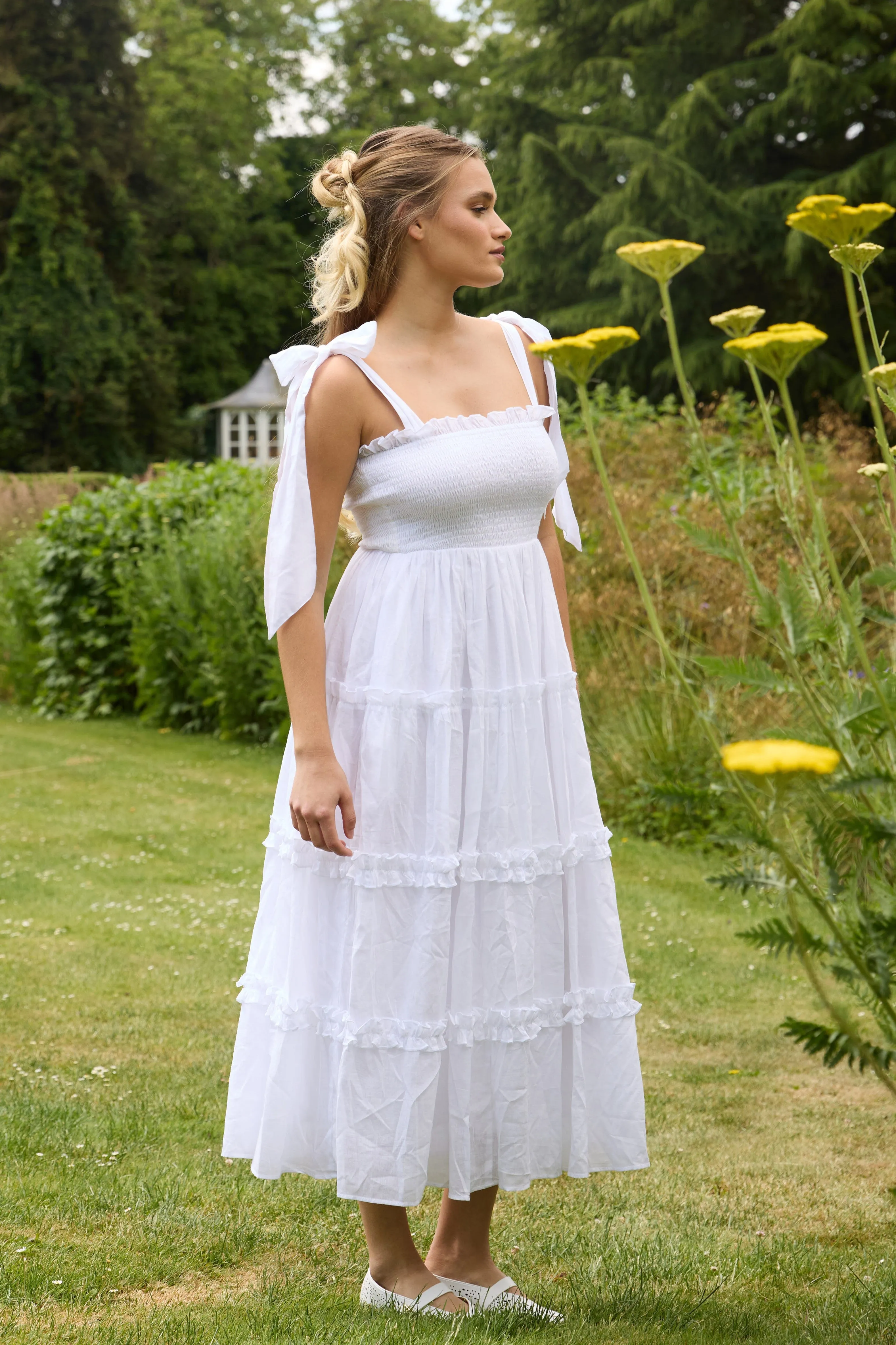 Louise Cotton Midi Dress in White sold by Lace & Beads