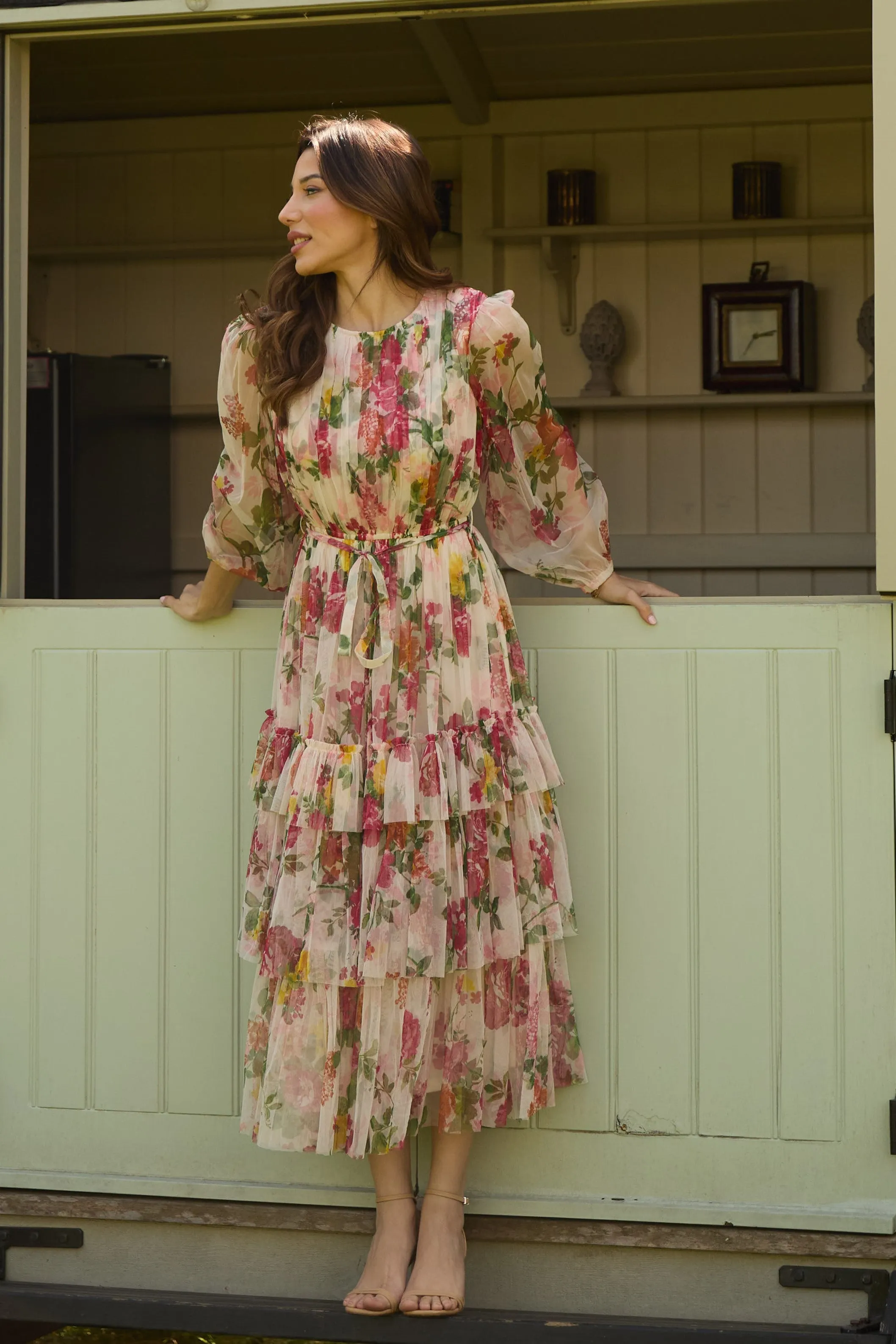 Rebecca Midi Dress in Cream Floral sold by Lace & Beads product image thumbnail 2