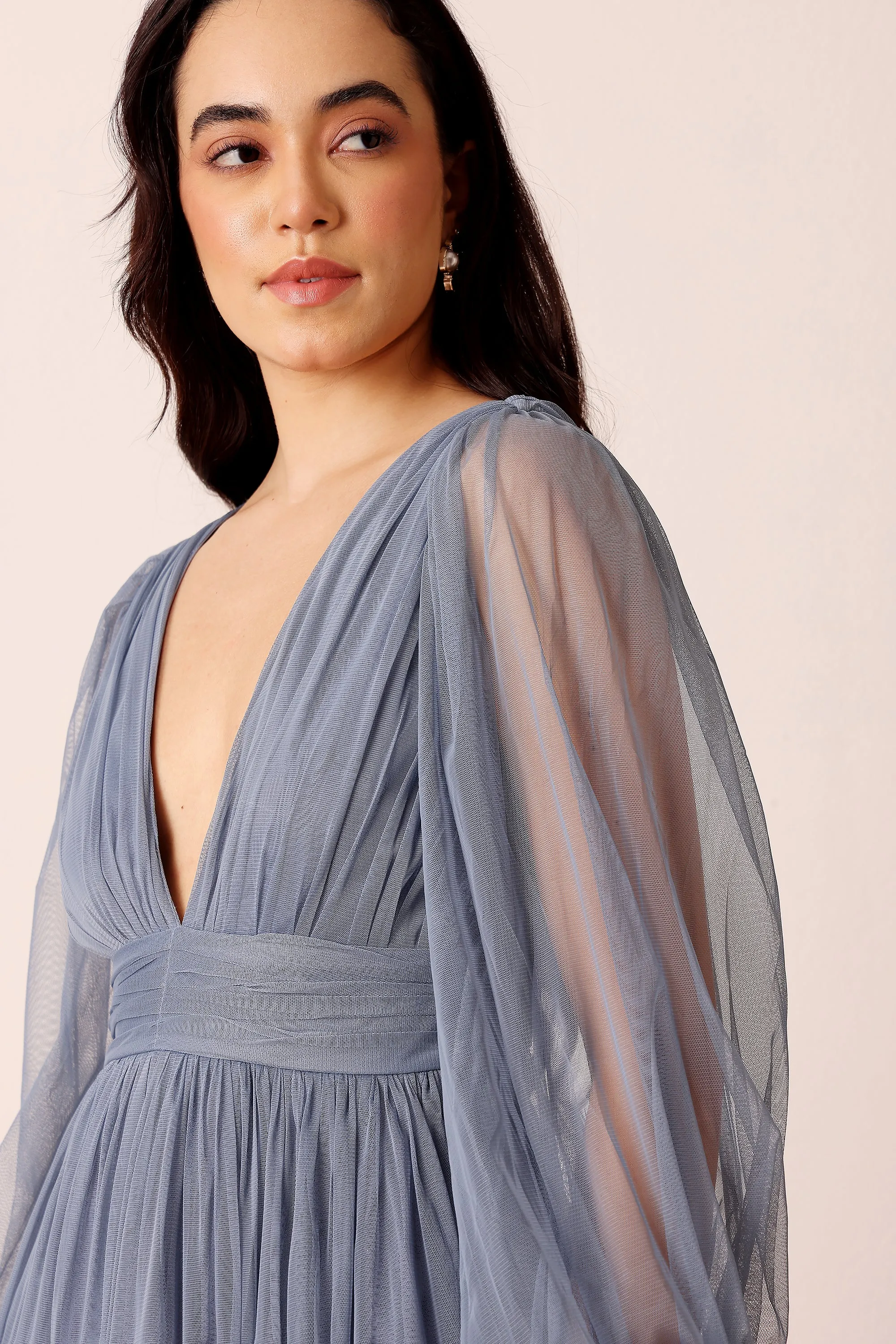 Madison Long Sleeve Midi Dress in Dusty Blue sold by Lace & Beads product image thumbnail 4