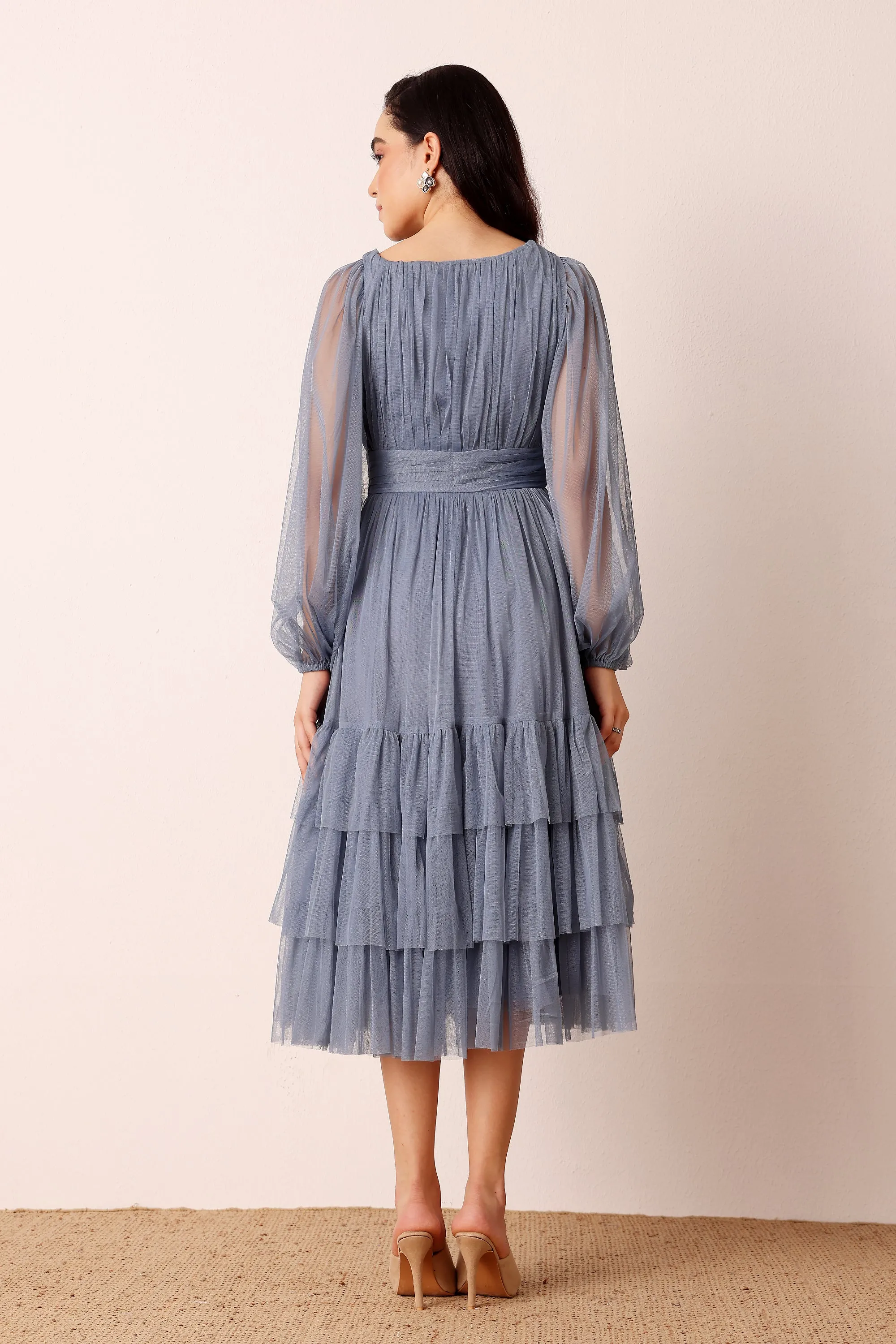 Madison Long Sleeve Midi Dress in Dusty Blue sold by Lace & Beads product image thumbnail 5