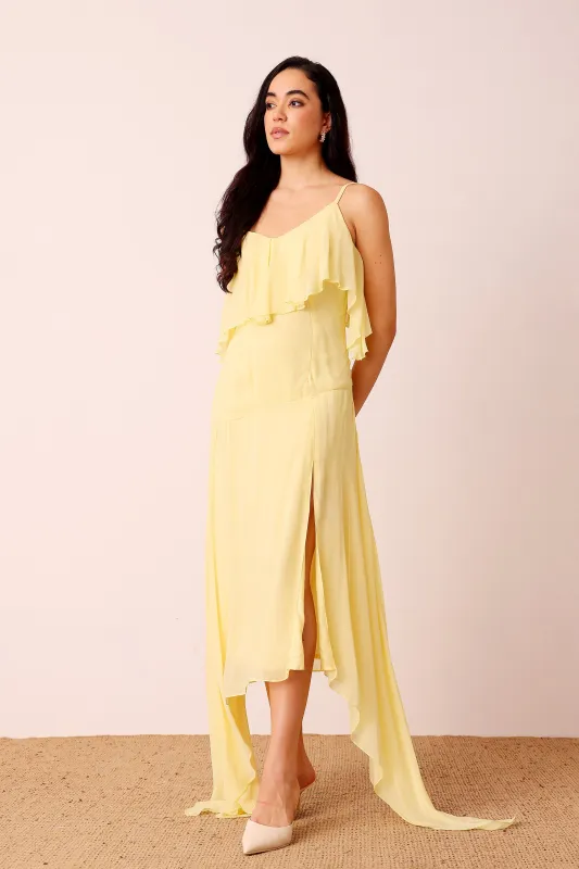 Cassa Midi Dress in Pale Yellow sold by Lace & Beads