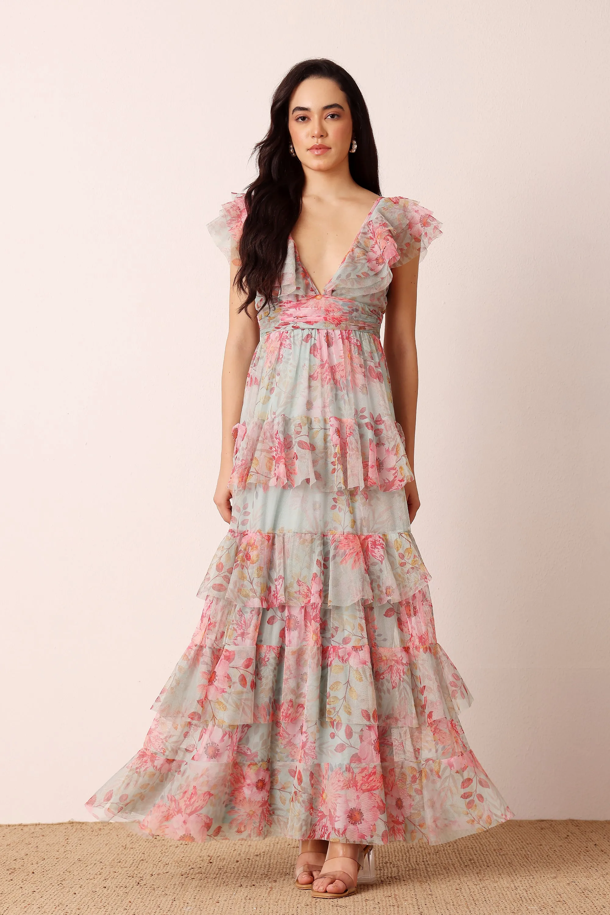 Olympia Maxi Dress in Mint Floral sold by Lace & Beads product image thumbnail 3