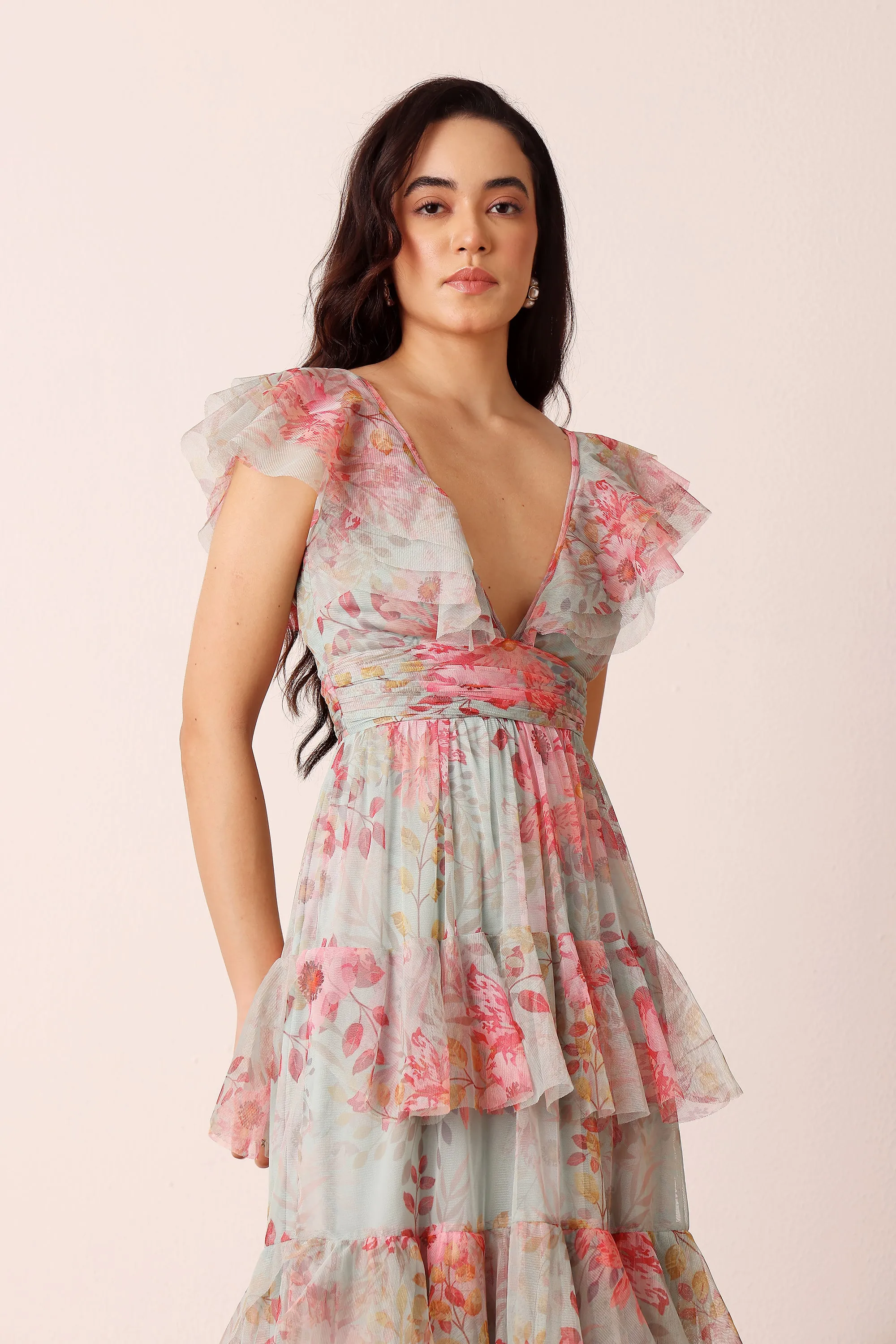 Olympia Maxi Dress in Mint Floral sold by Lace & Beads product image thumbnail 2