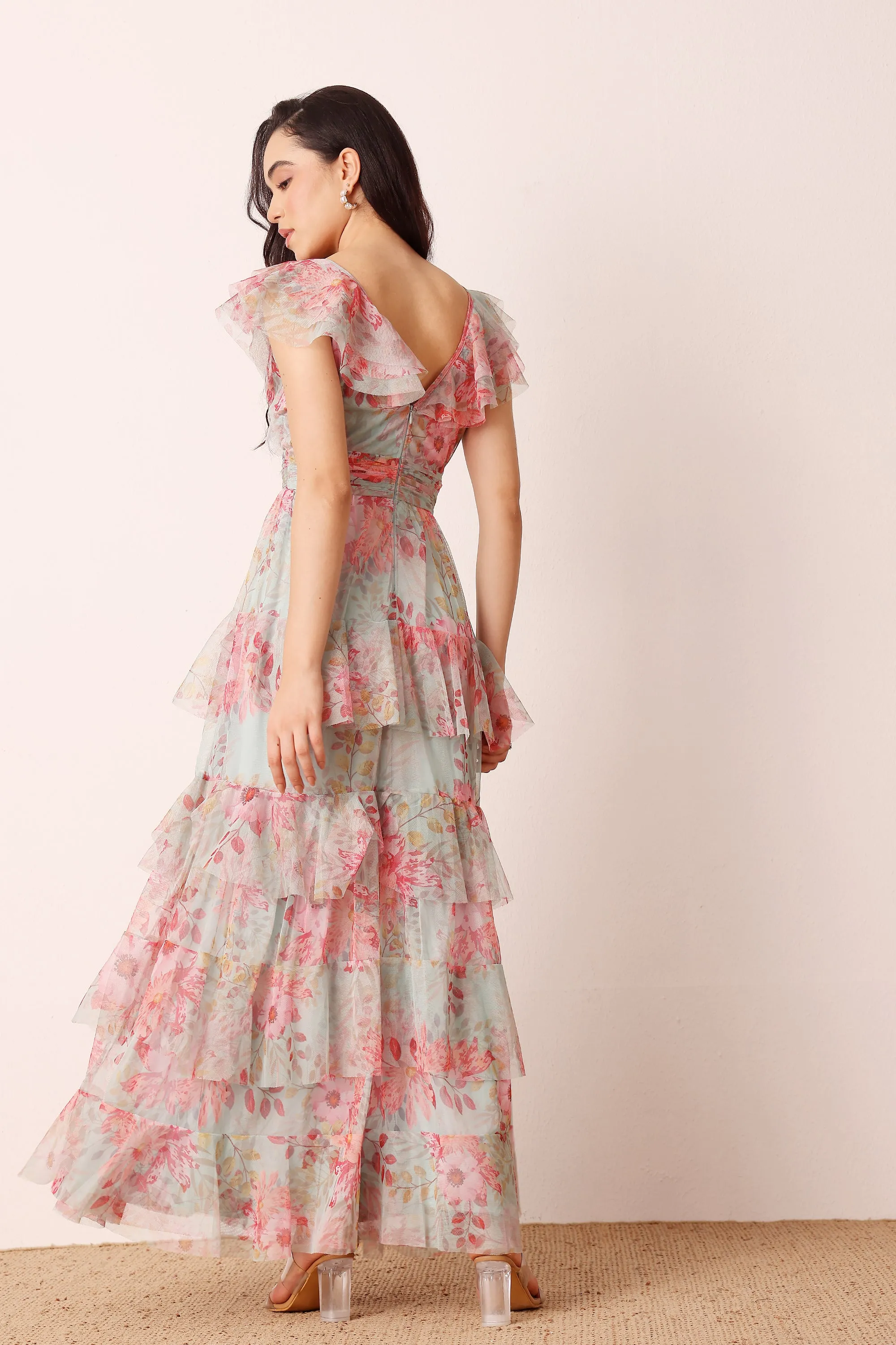 Olympia Maxi Dress in Mint Floral sold by Lace & Beads product image thumbnail 4