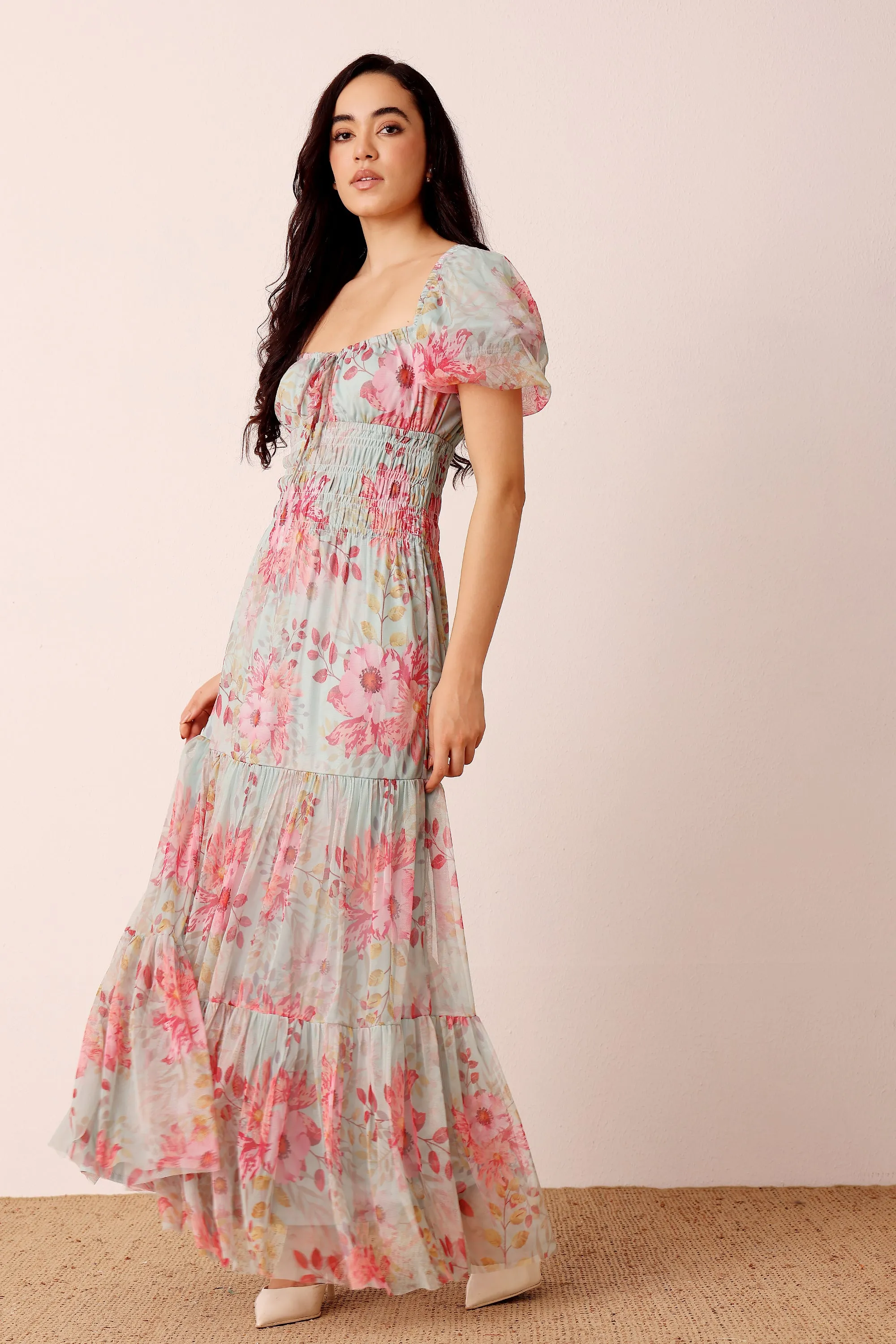 Noore Maxi Dress in Mint Floral sold by Lace & Beads product image thumbnail 3