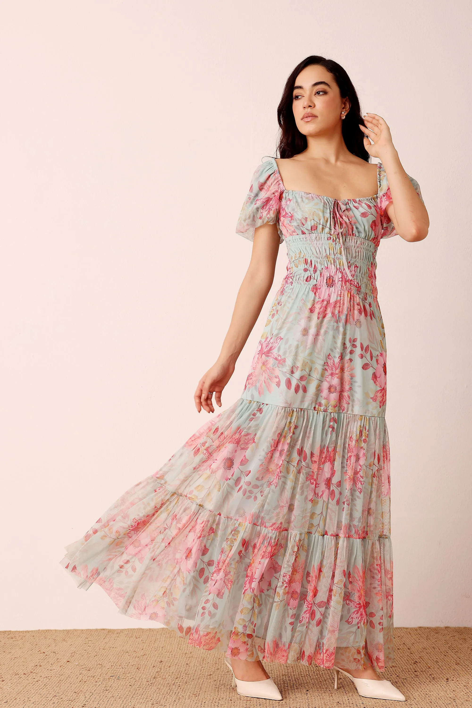 Noore Maxi Dress in Mint Floral sold by Lace & Beads product image thumbnail 5