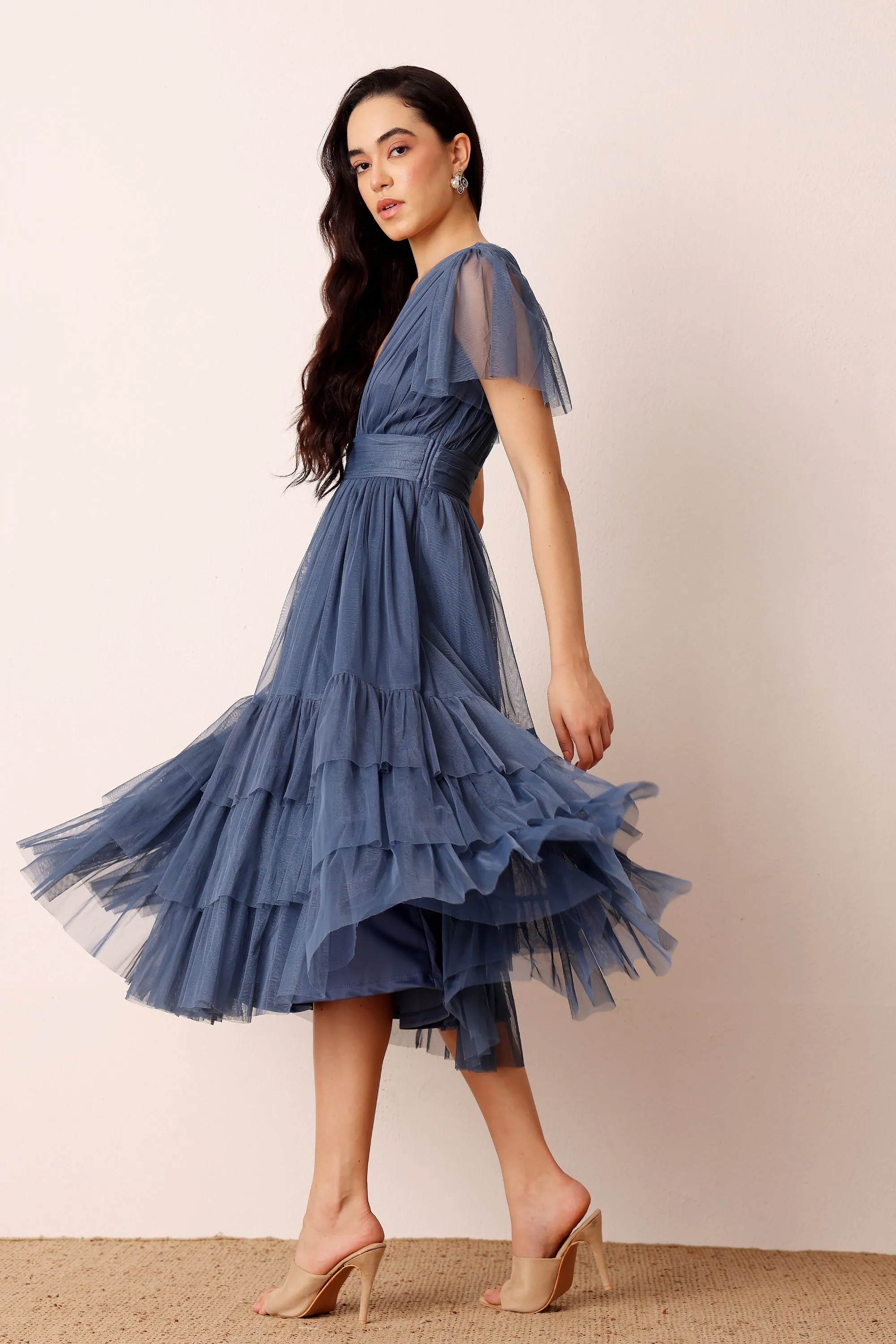 Madison Ethereal Blue Midi Bridesmaid Dress sold by Lace & Beads product image thumbnail 3