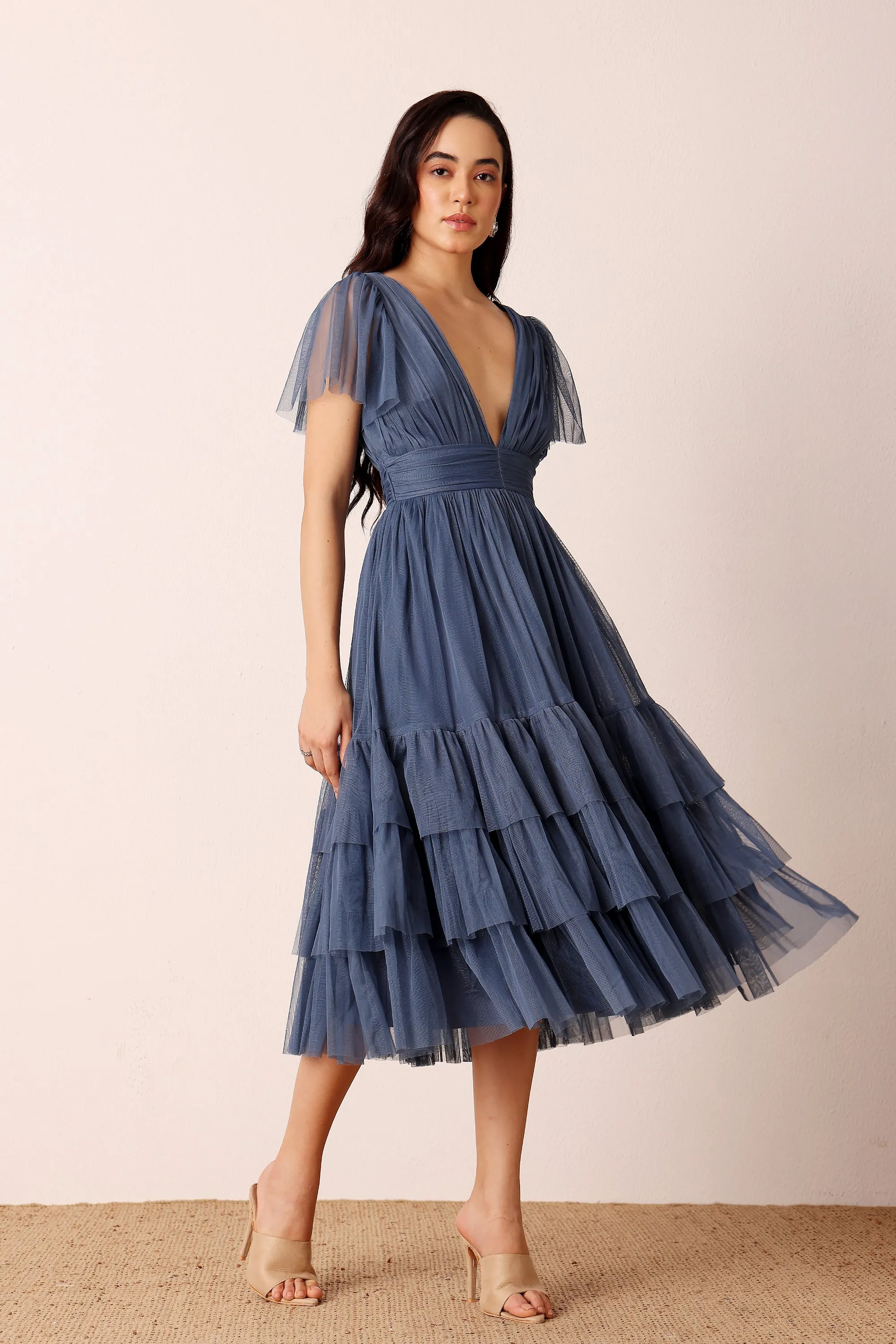 Madison Ethereal Blue Midi Bridesmaid Dress sold by Lace & Beads
