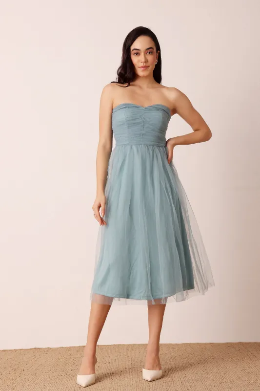 Litzy Tulle Midi Dress in Dusty Blue made by Lace & Beads