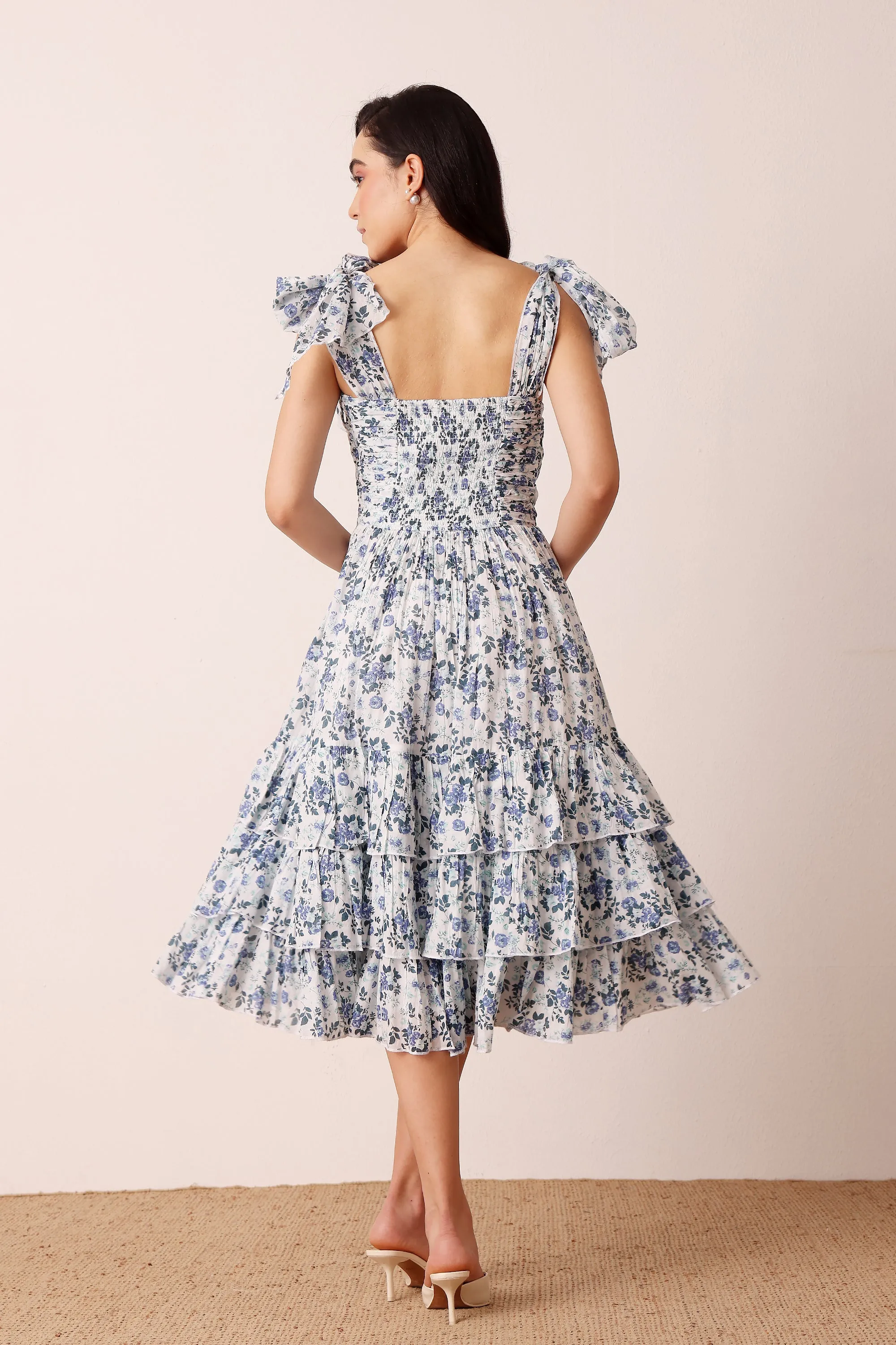 Ollie Cotton Midi Dress in Blue White Floral sold by Lace & Beads product image thumbnail 4