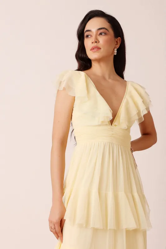 Olympia Maxi Dress in Buttercup sold by Lace & Beads