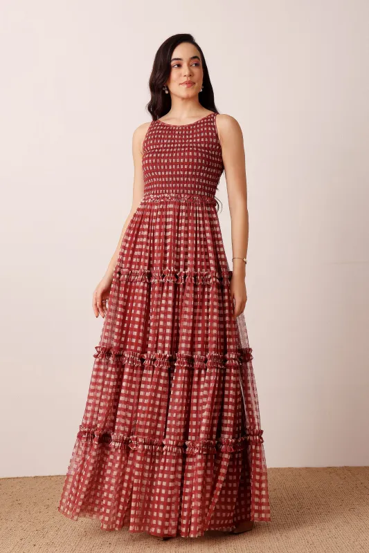 Mhairi Maxi Dress in Burgundy Plaid made by Lace & Beads