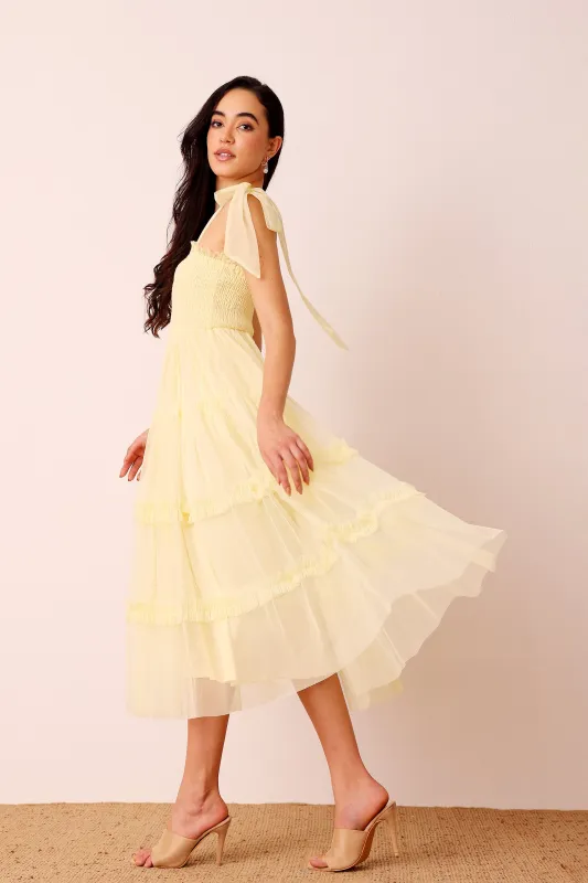 Louise Midi Dress in Buttercup sold by Lace & Beads