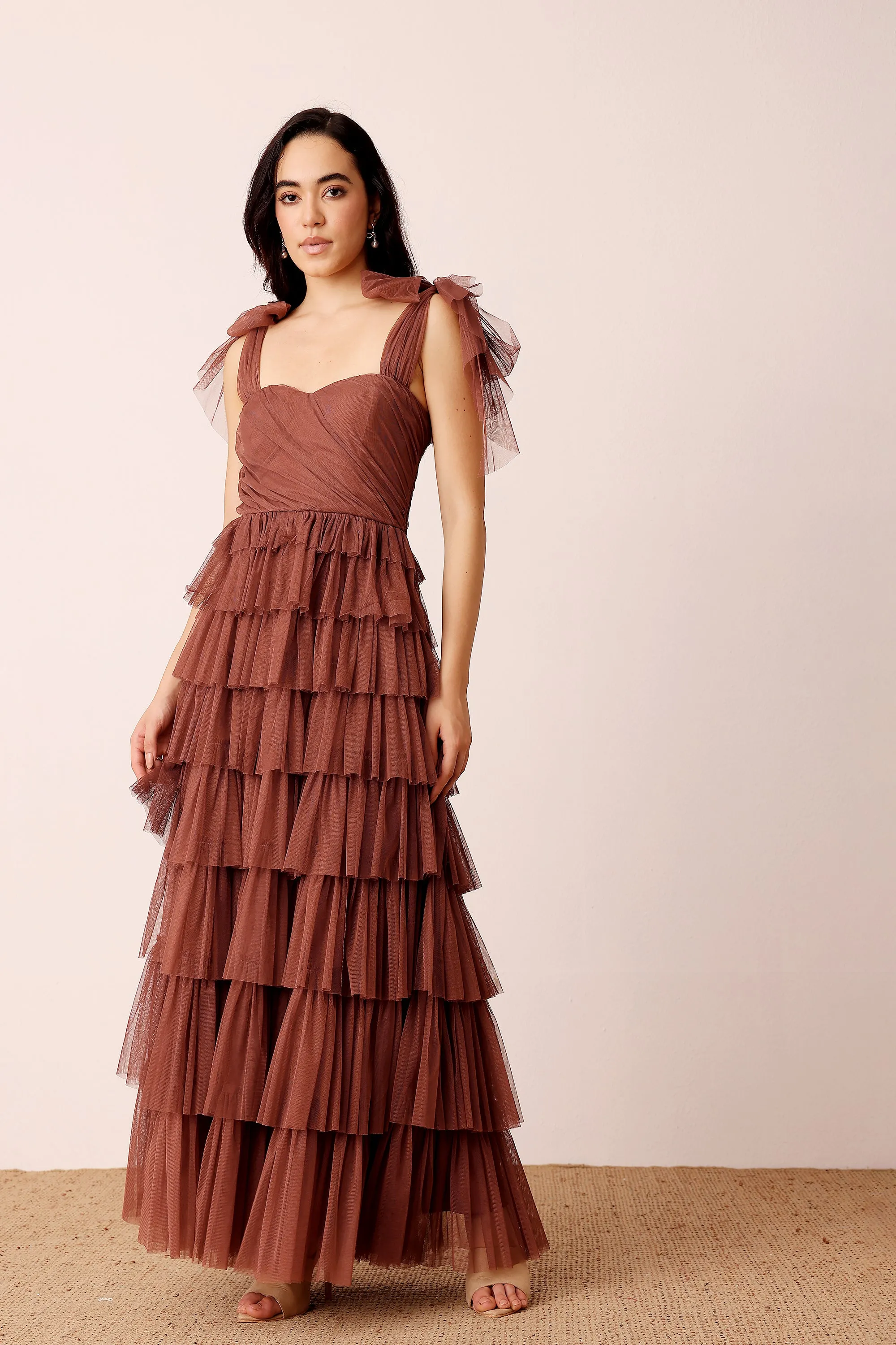 Ophelia Rose Brown Maxi Dress with Tie Detail sold by Lace & Beads product image thumbnail 3