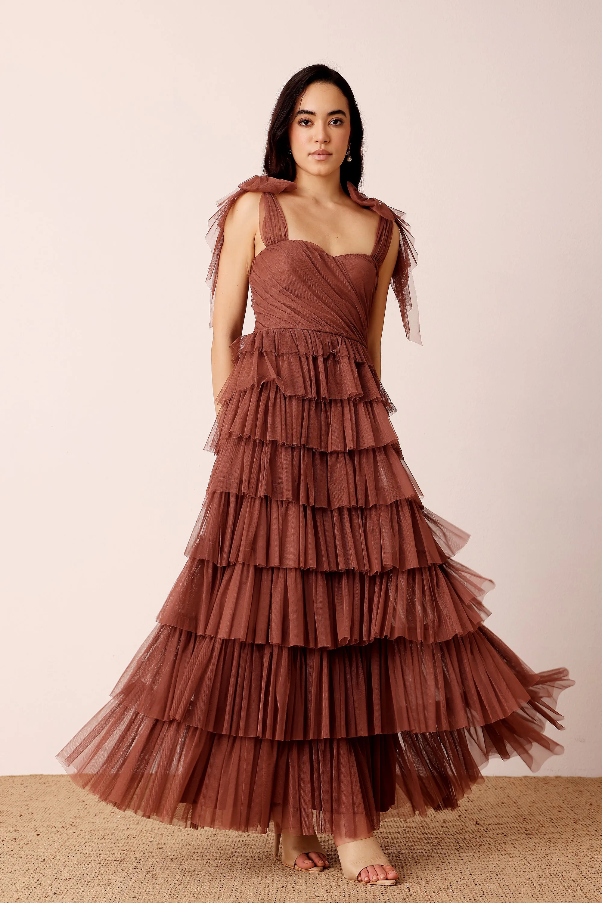 Ophelia Rose Brown Maxi Dress with Tie Detail sold by Lace & Beads product image thumbnail 2