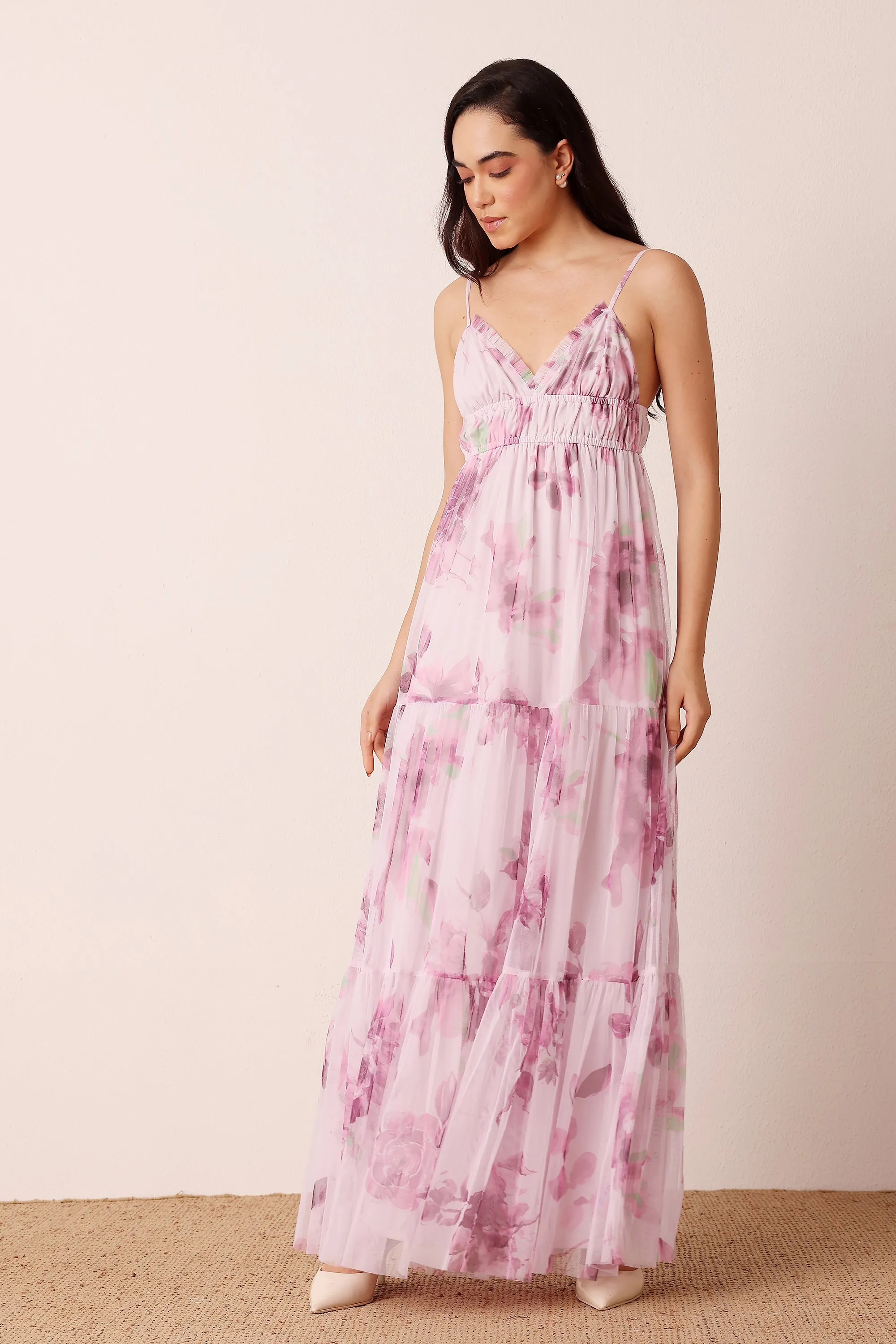 Nemy Maxi Dress in Purple Floral sold by Lace & Beads