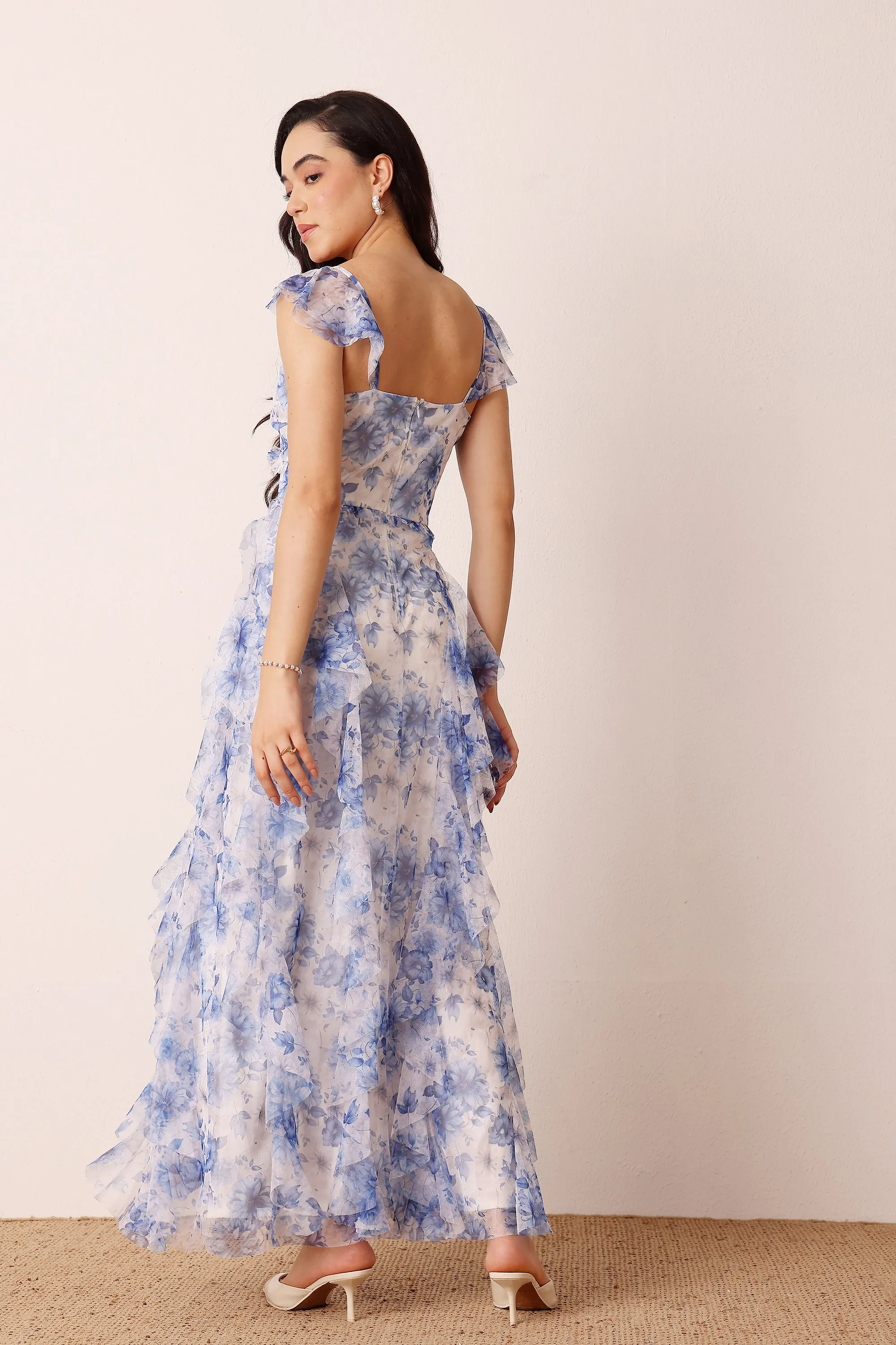 Malin Maxi Dress in Blue Print sold by Lace & Beads product image thumbnail 3