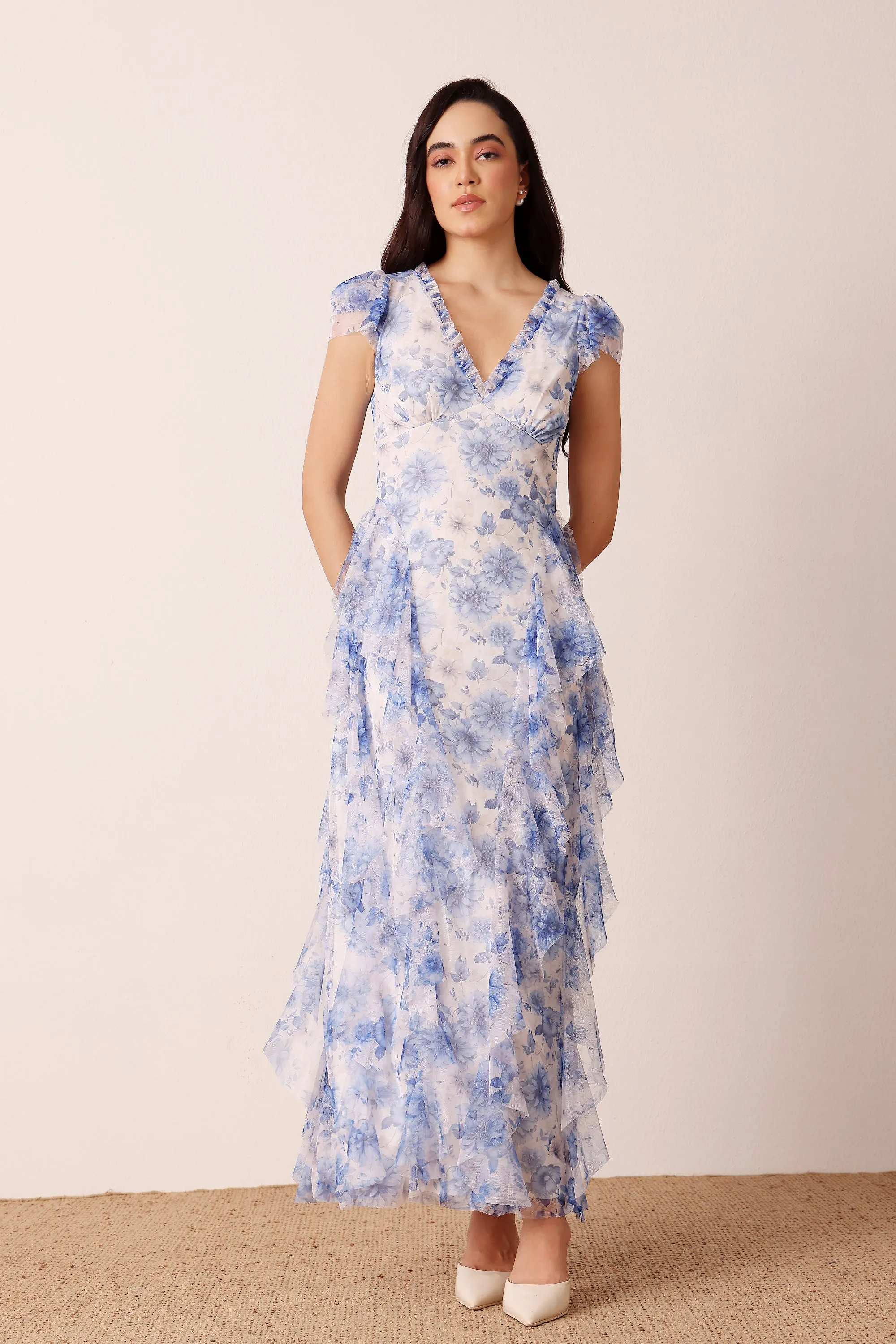 Melody Maxi Dress in Blue Floral sold by Lace & Beads product image thumbnail 2