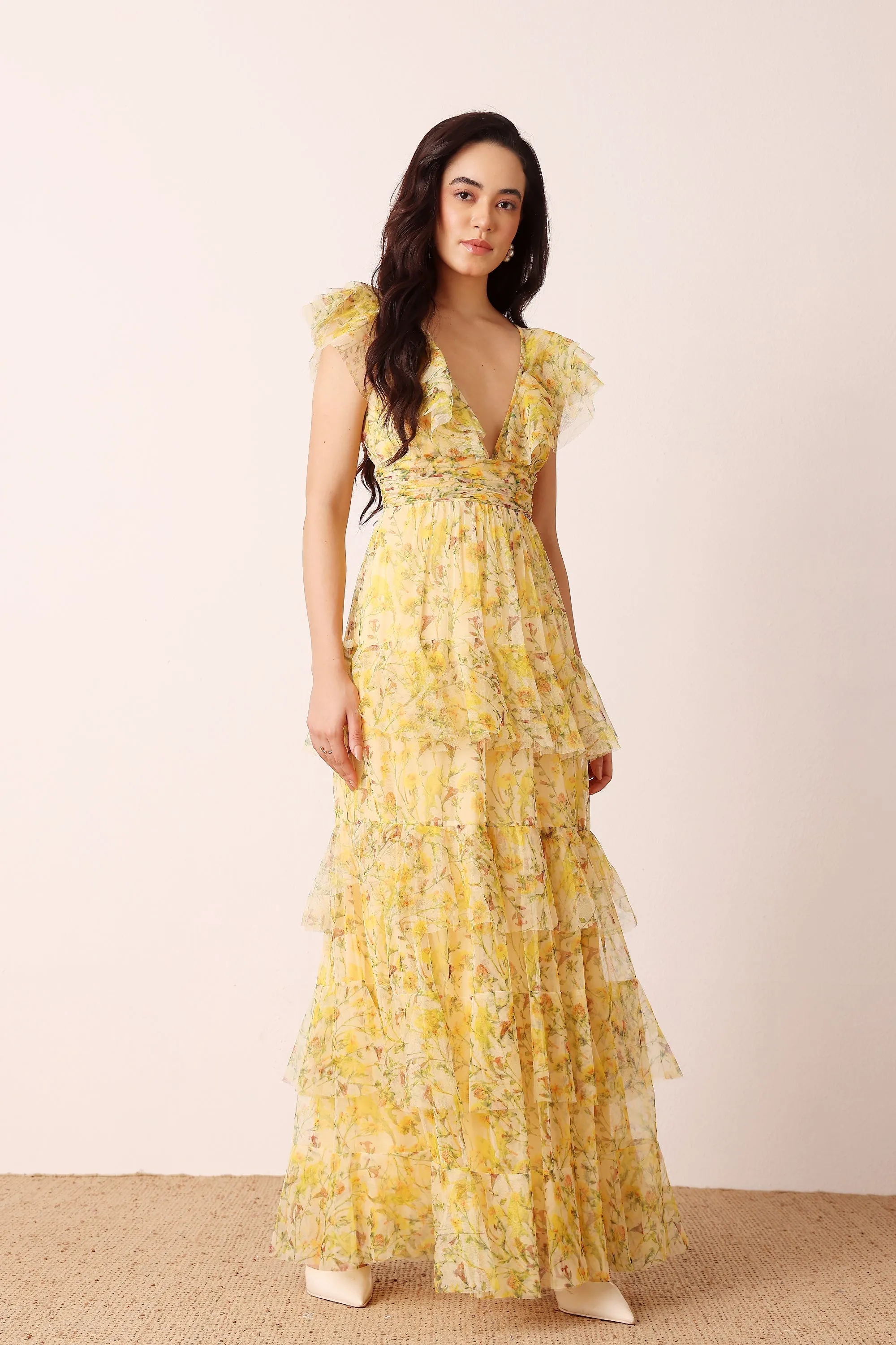 Olympia Maxi Dress in Yellow Floral sold by Lace & Beads product image thumbnail 2
