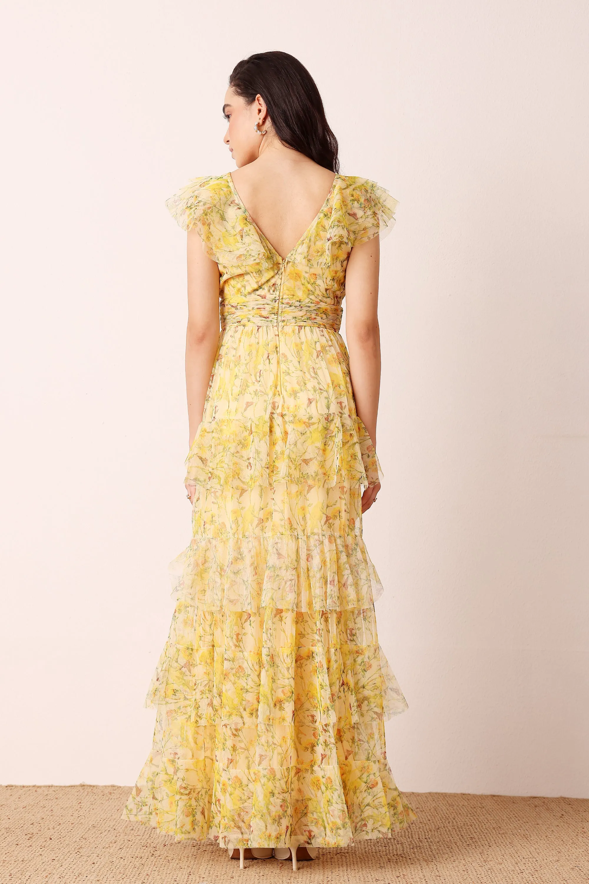 Olympia Maxi Dress in Yellow Floral sold by Lace & Beads product image thumbnail 4